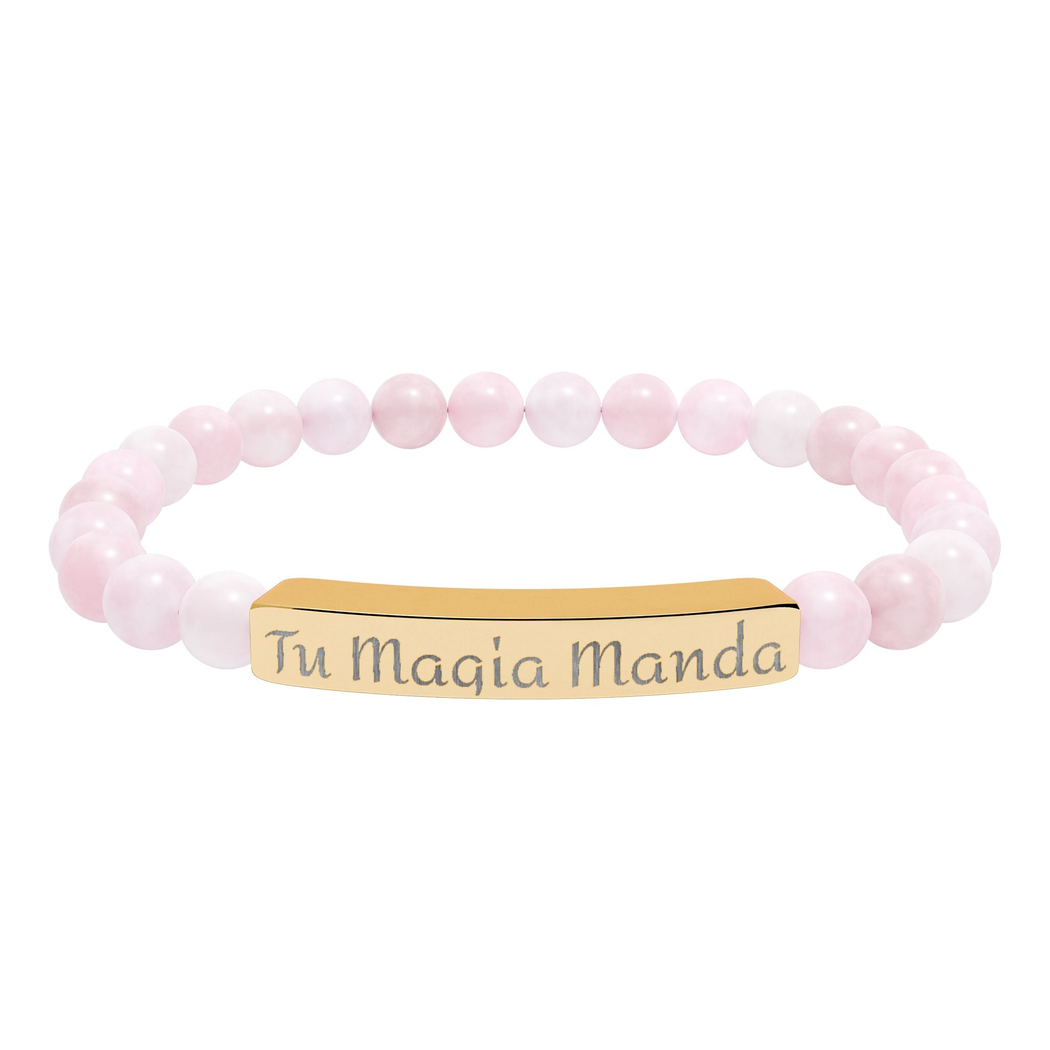 Tu Magia Manda Engravable Natural Stone Stretch Bracelet — Personalized Bar Bead Bracelet