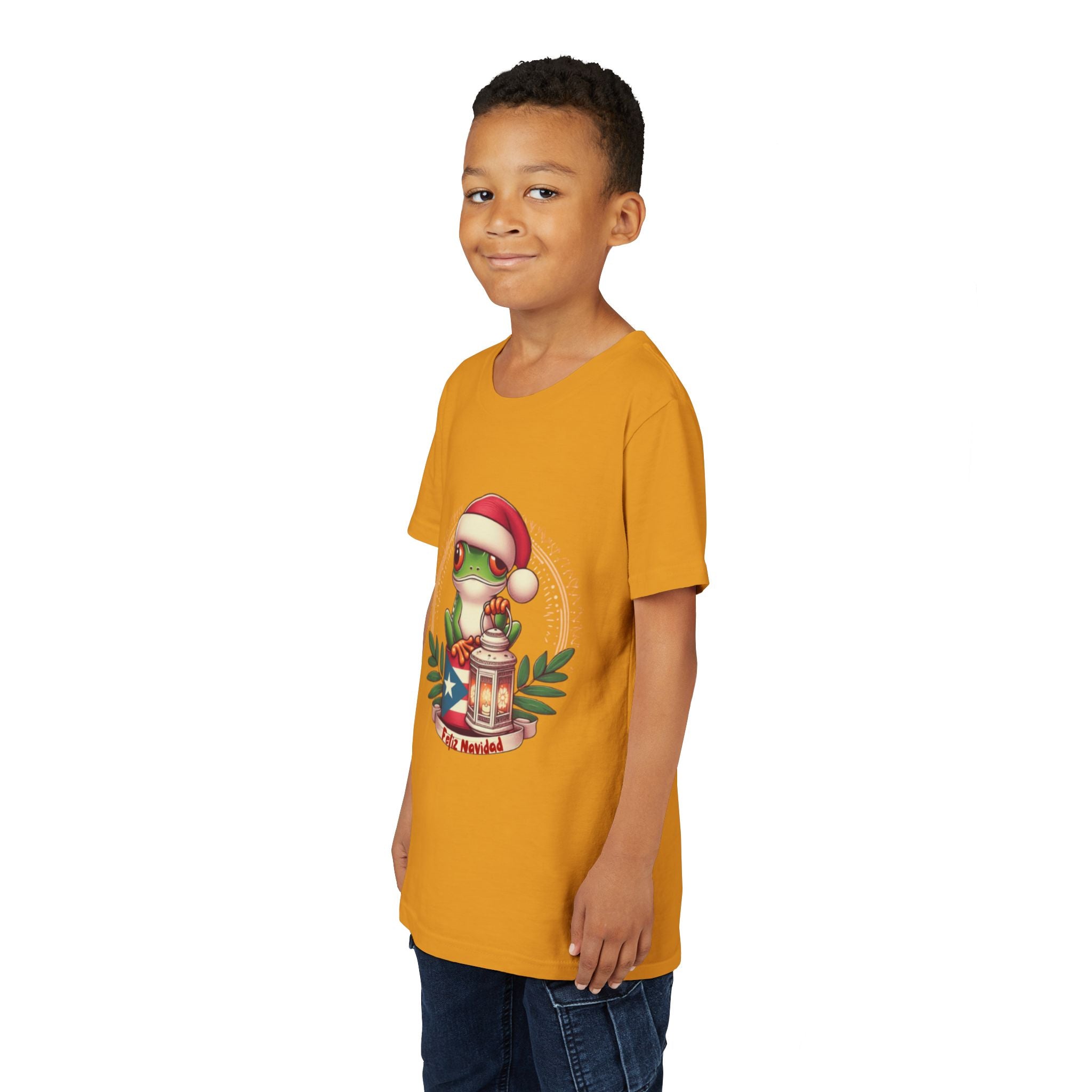 Kids Tee Cute Frog with Puerto Rican Flag & Lantern (Feliz Navidad)