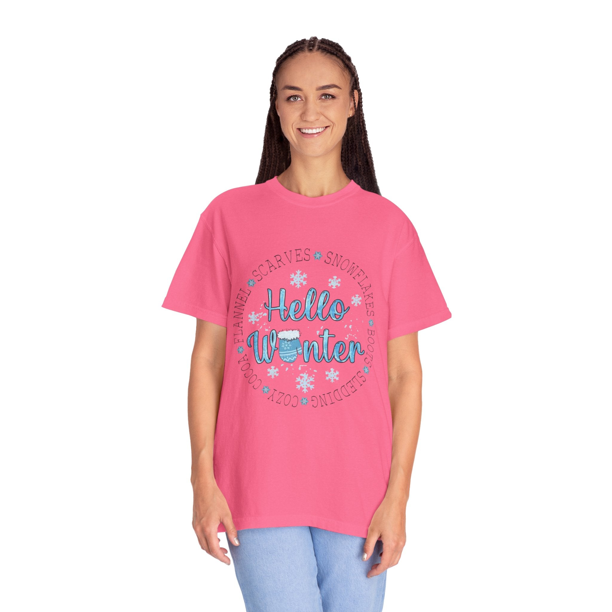 Hello Winter T‑Shirt  Cozy Snowflake Holiday Tee Christmas T-Shirts and Sweatshirts Collection