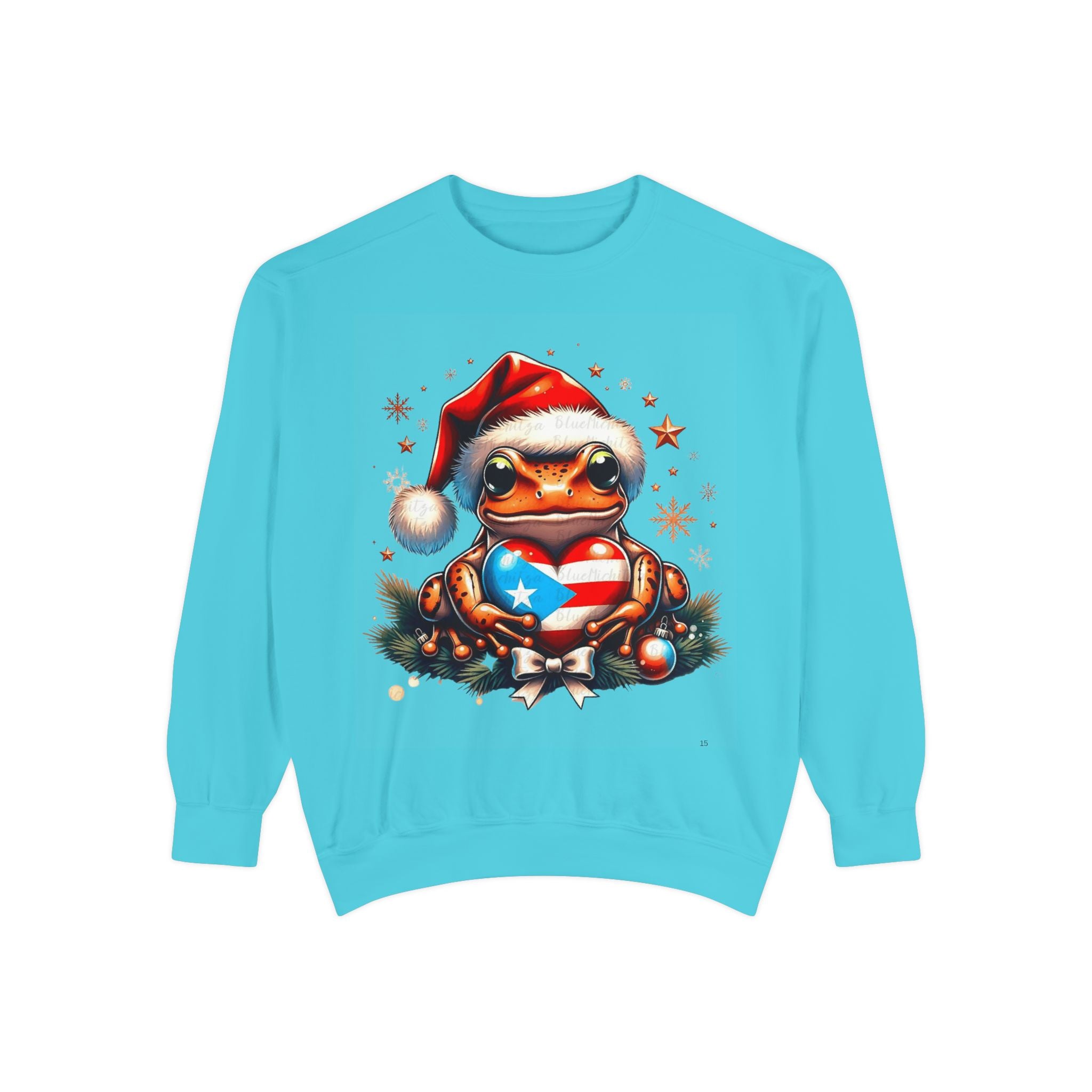 Christmas Coqui Sweatshirt — Cute Santa Frog Holding Ornament Holiday Sweater