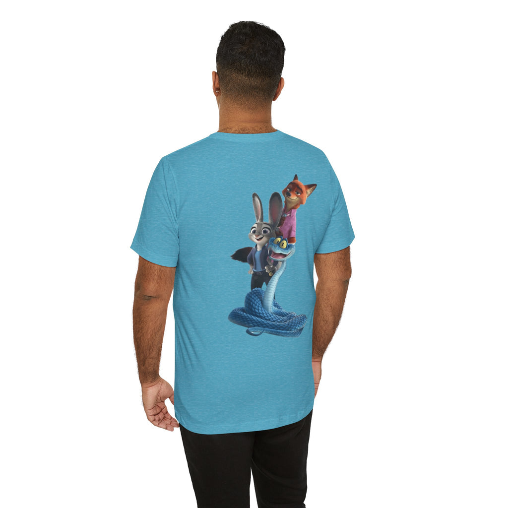 Animated Character Tee — Cute Fox & Bunny Stack Graphic T-Shirt  cartoon-style Christmas artwork