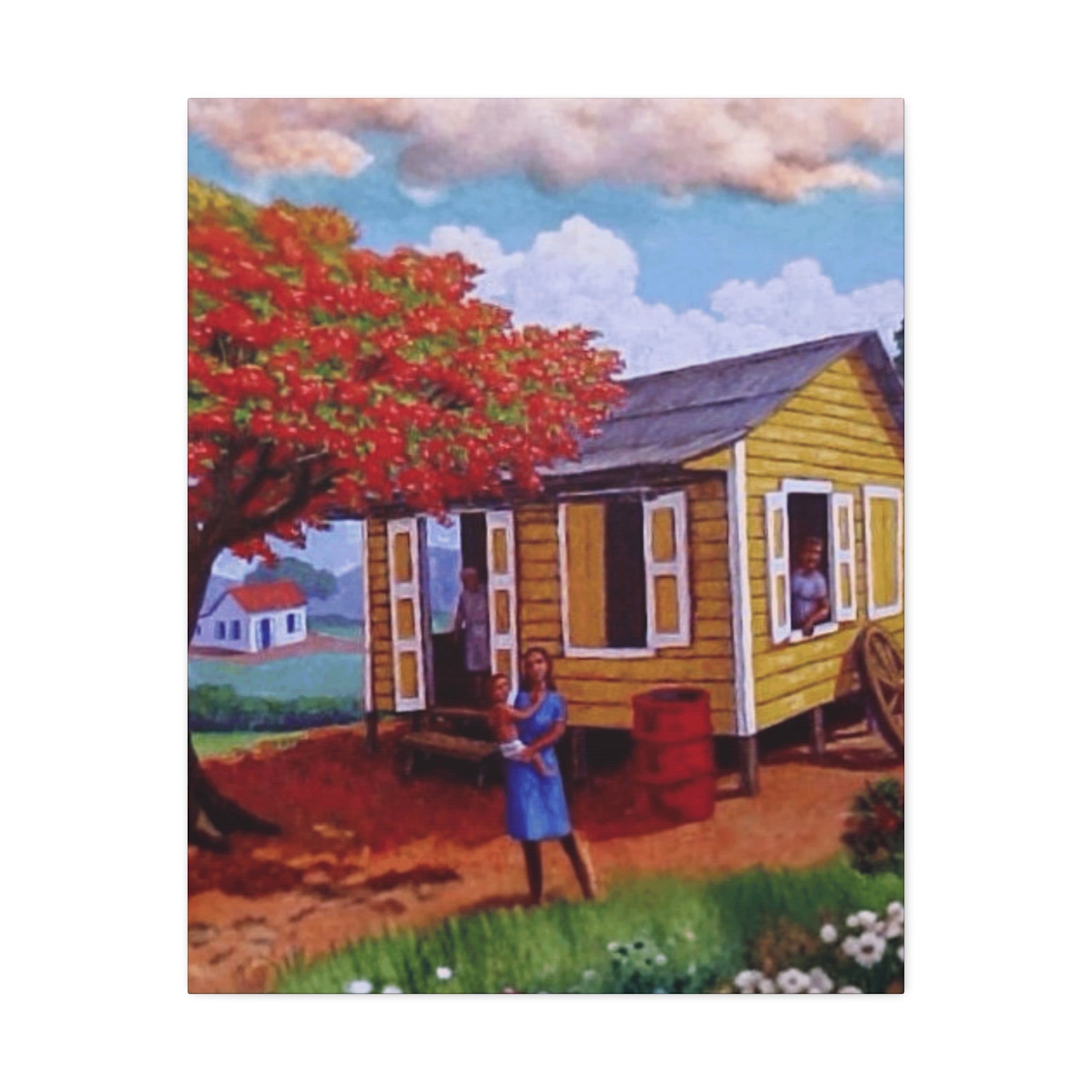 The Soul of Puerto RicoCaribbean Cottage Stretched Canvas  Tropical Village Scene Wall Art