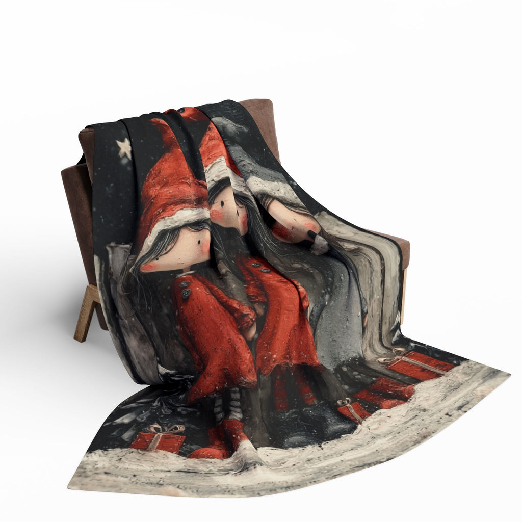 Holiday Girls Fleece Blanket — Cute Christmas Elf Trio Winter Throw