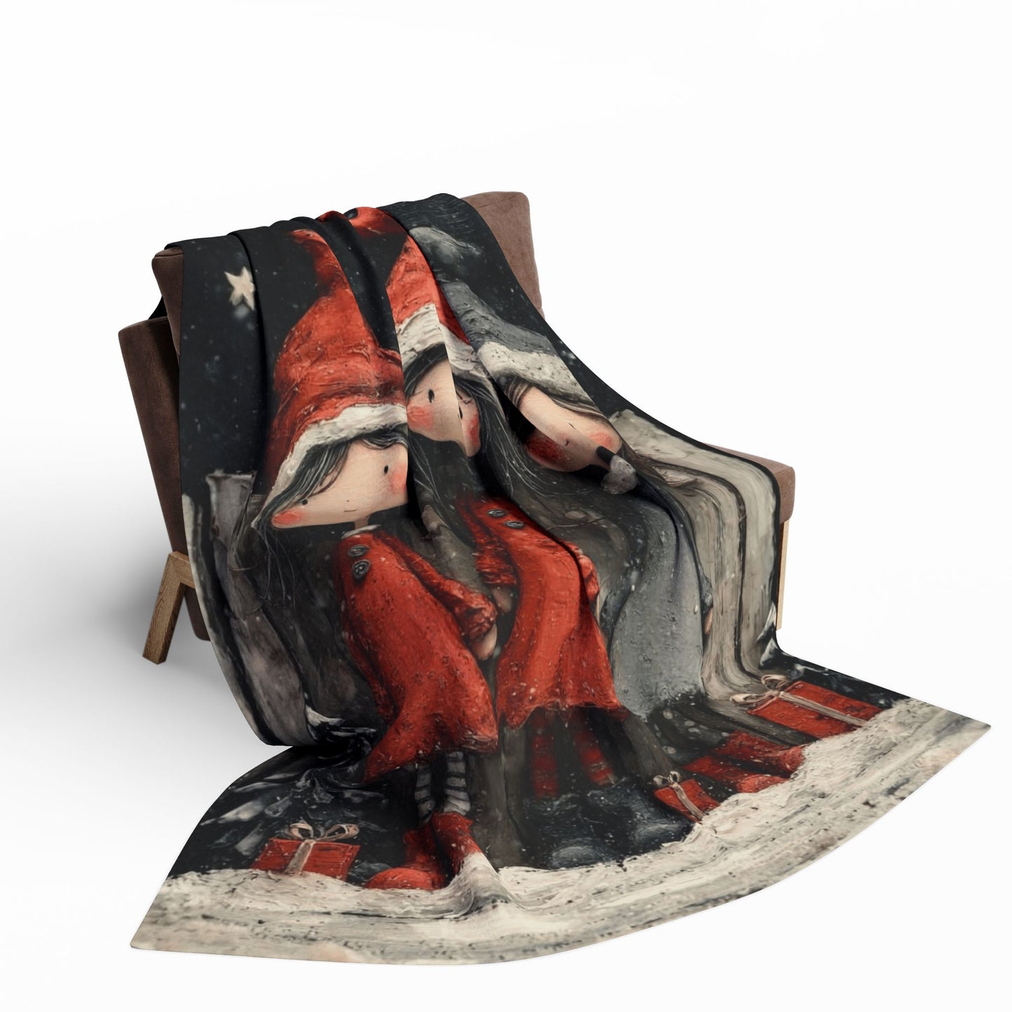 Holiday Girls Fleece Blanket — Cute Christmas Elf Trio Winter Throw