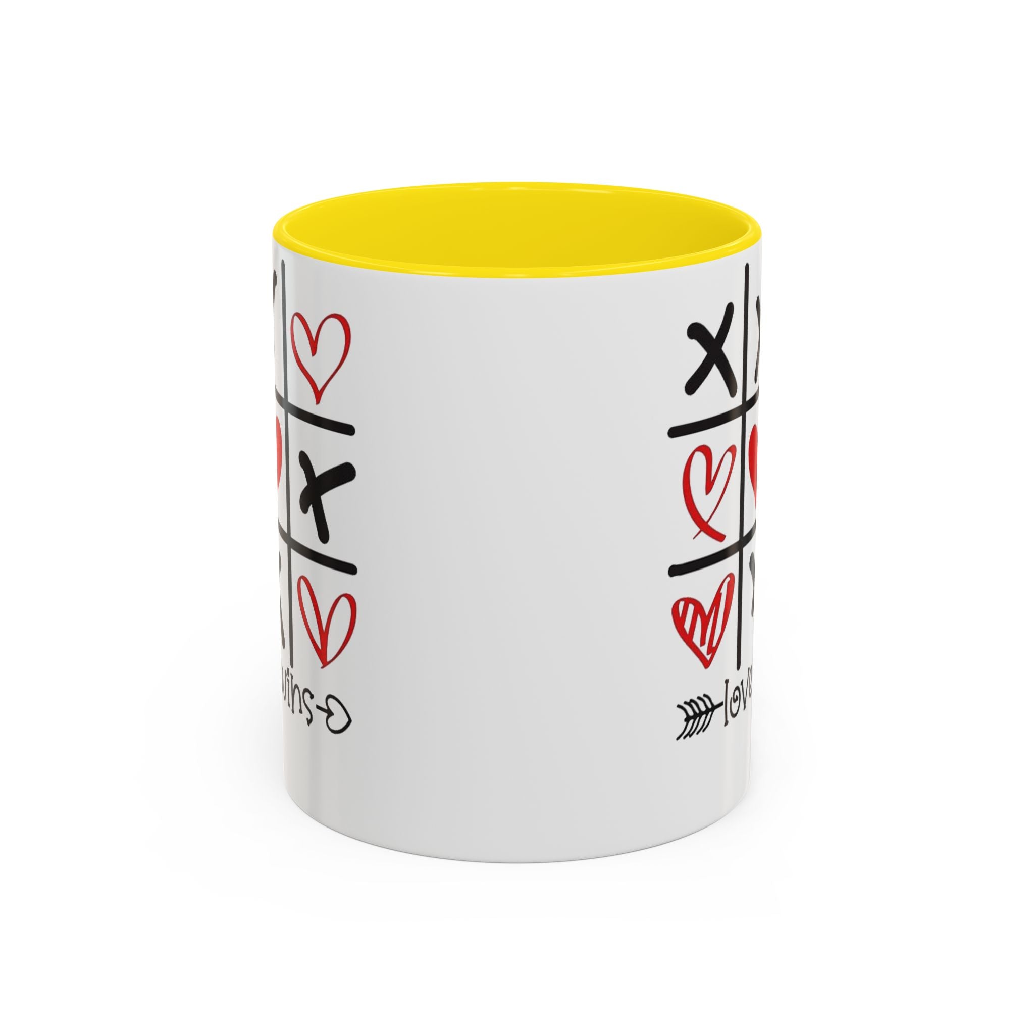 Love Wins Tic-Tac-Toe Heart Accent Coffee Mug — Romantic Valentine 11/15oz