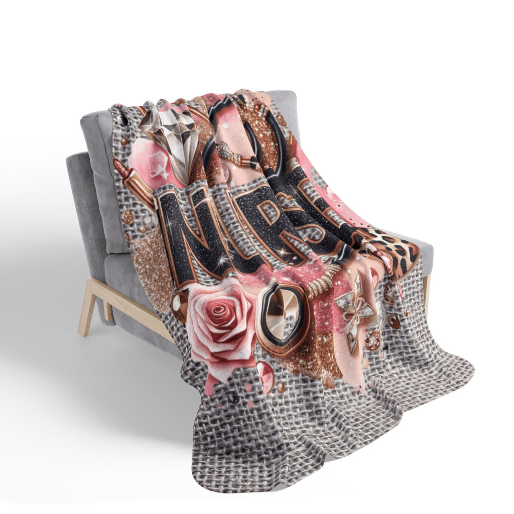Nurse Fleece Sherpa Blanket — Pink Glam Stethoscope & Roses Cozy Throw