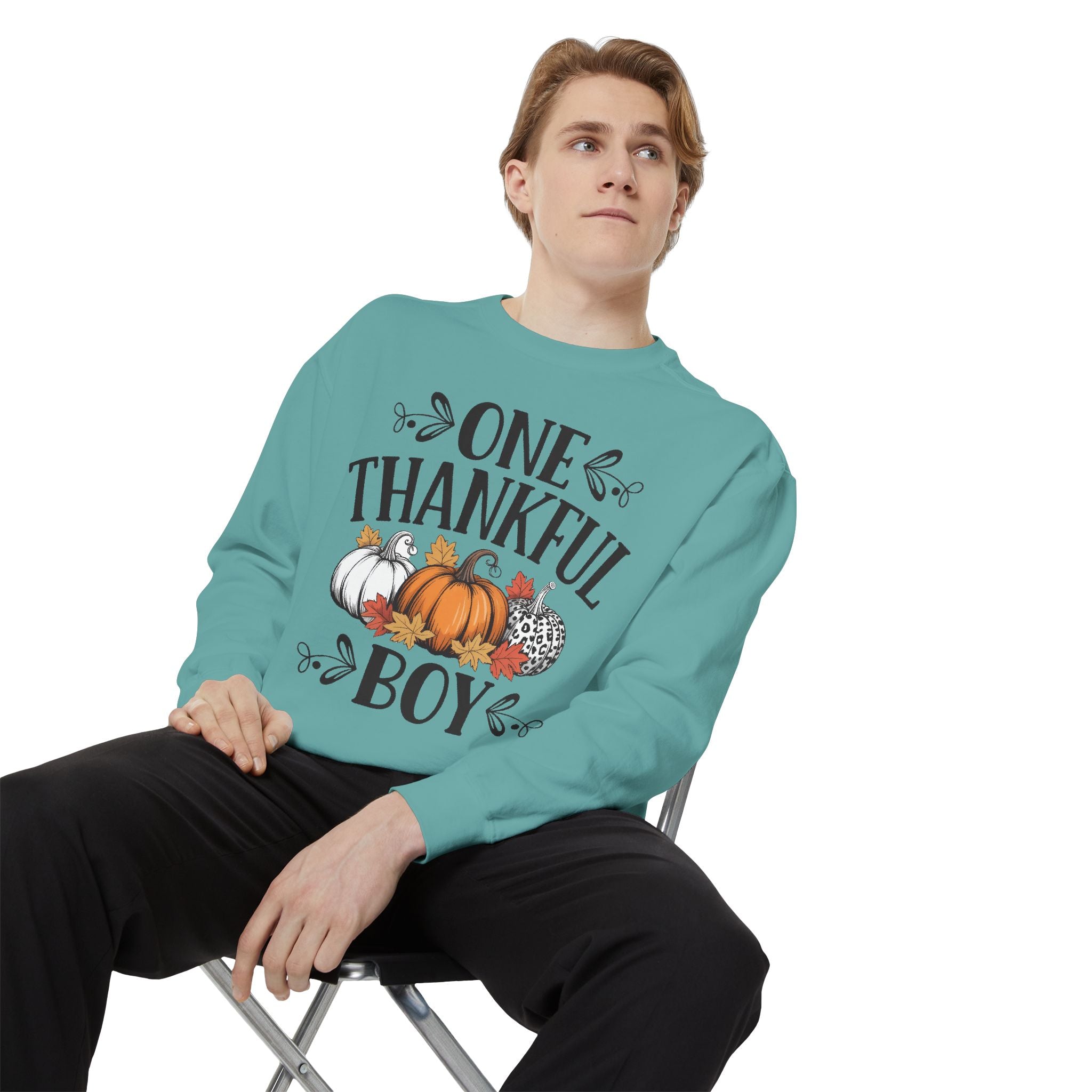 Thankful Boy Sweatshirt  Fall Pumpkin Thanksgiving Crewneck Fall T-Shirts and Sweatshirts Collection