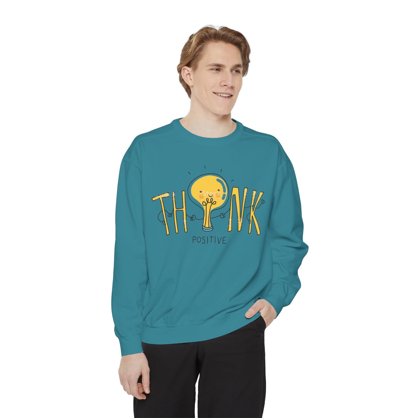 Think Positive Sweatshirt  Cute Lightbulb Graphic Positive Vibes Crewneck