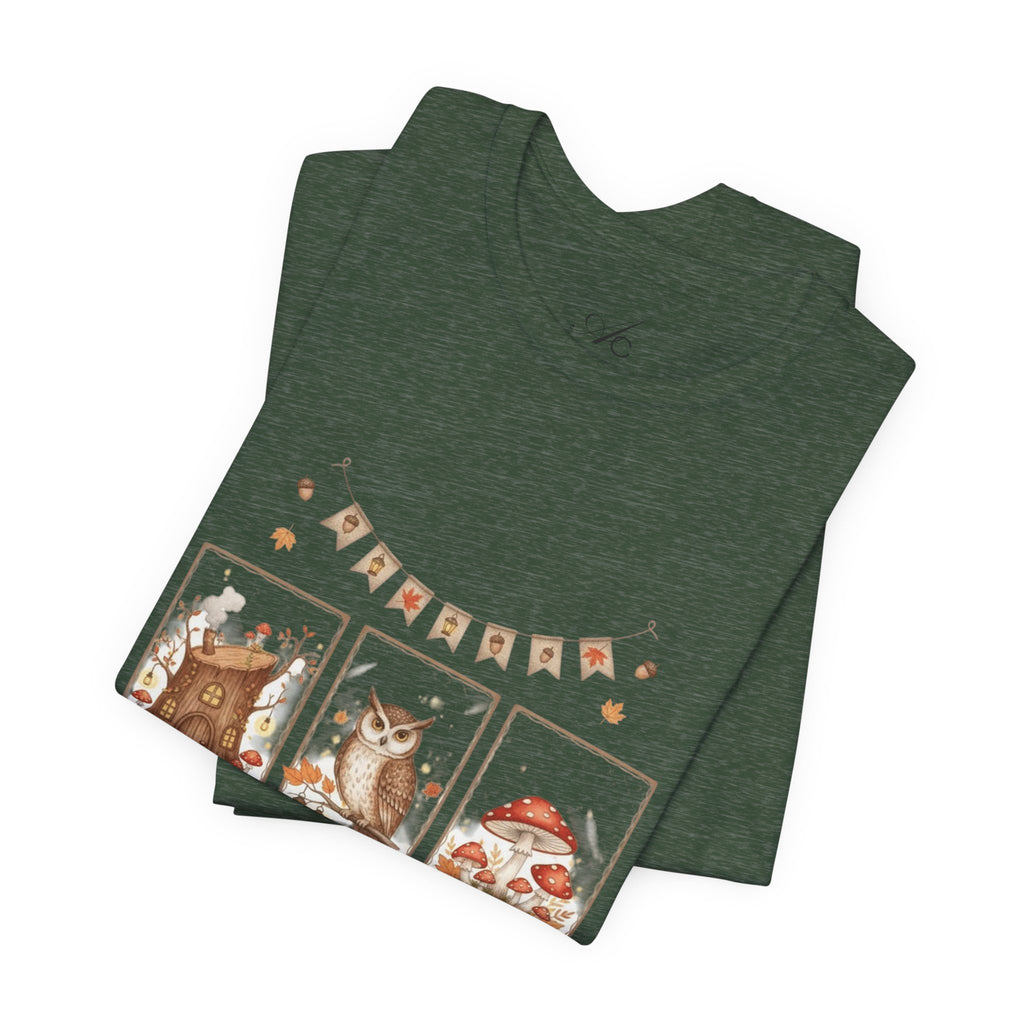 Enchanted Forest Fall Tee, Cute Owl Shirt, Autumn Graphic Tee, Nature Lover Gift, Cozy Fall Apparel, Wildlife T-Shirt, Unisex Fall Top