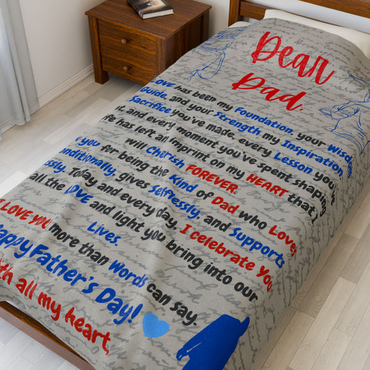 Father's Day Velveteen Plush Blanket with Quote, Unique Designs, Cozy Gift for Dad, Warm Throw, Bedspread