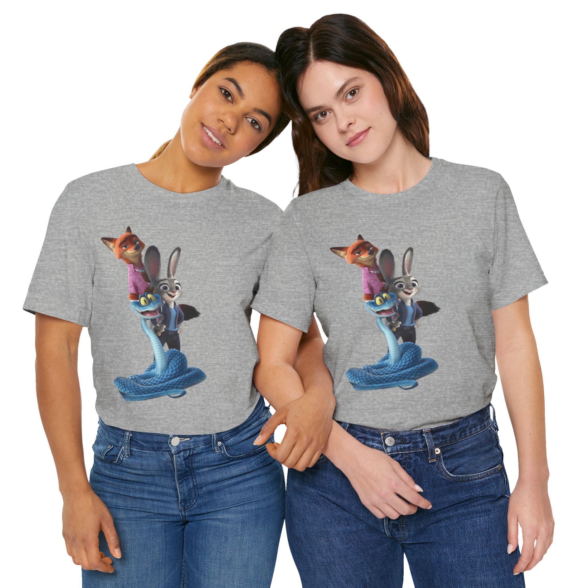 Animated Character Tee — Cute Fox & Bunny Stack Graphic T-Shirt  cartoon-style Christmas artwork