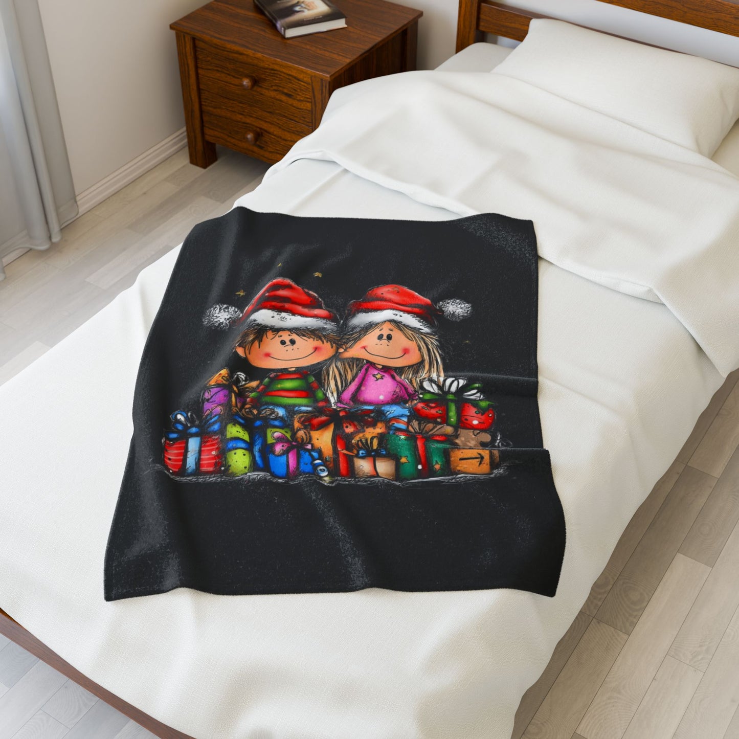 Christmas Kids & Gifts Velveteen Plush Blanket