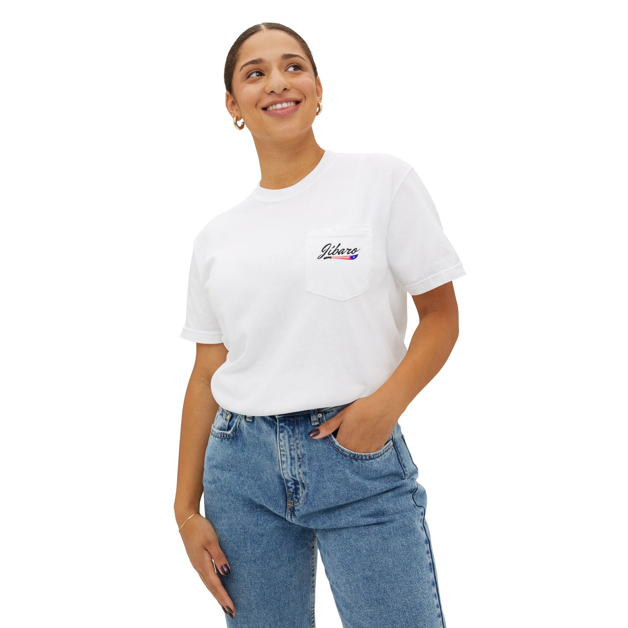 Jibaro Pocket TShirt Unisex Garment-Dyed Tee for Cultural Pride Puerto Rico Embroidered TShirt & Unisex Crewneck Sweatshirt
