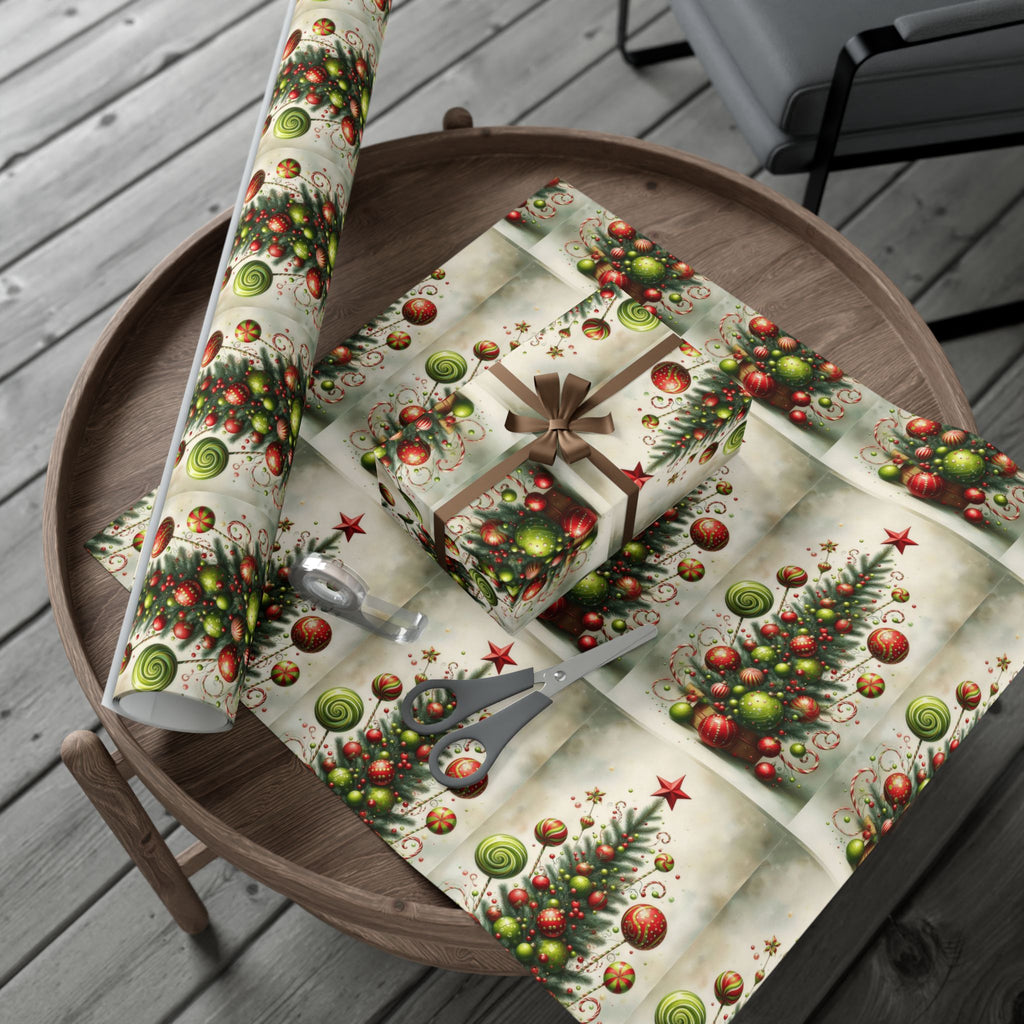 Christmas Tree Ornament Gift Wrap Paper — Vintage Holiday Wrapping Sheets
