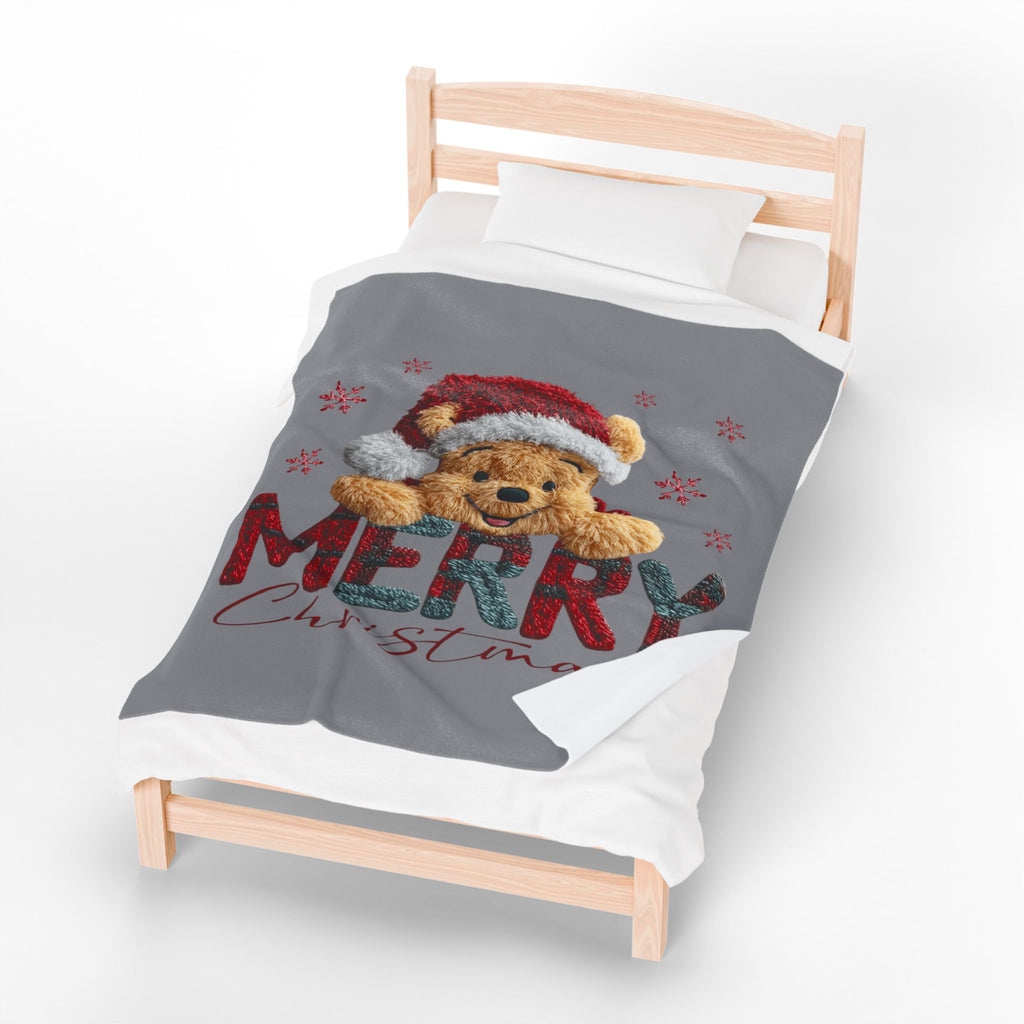 Magical Christmas Cartoon Blanket Merry Christmas Teddy Plush Blanket Soft Velveteen Holiday Throw