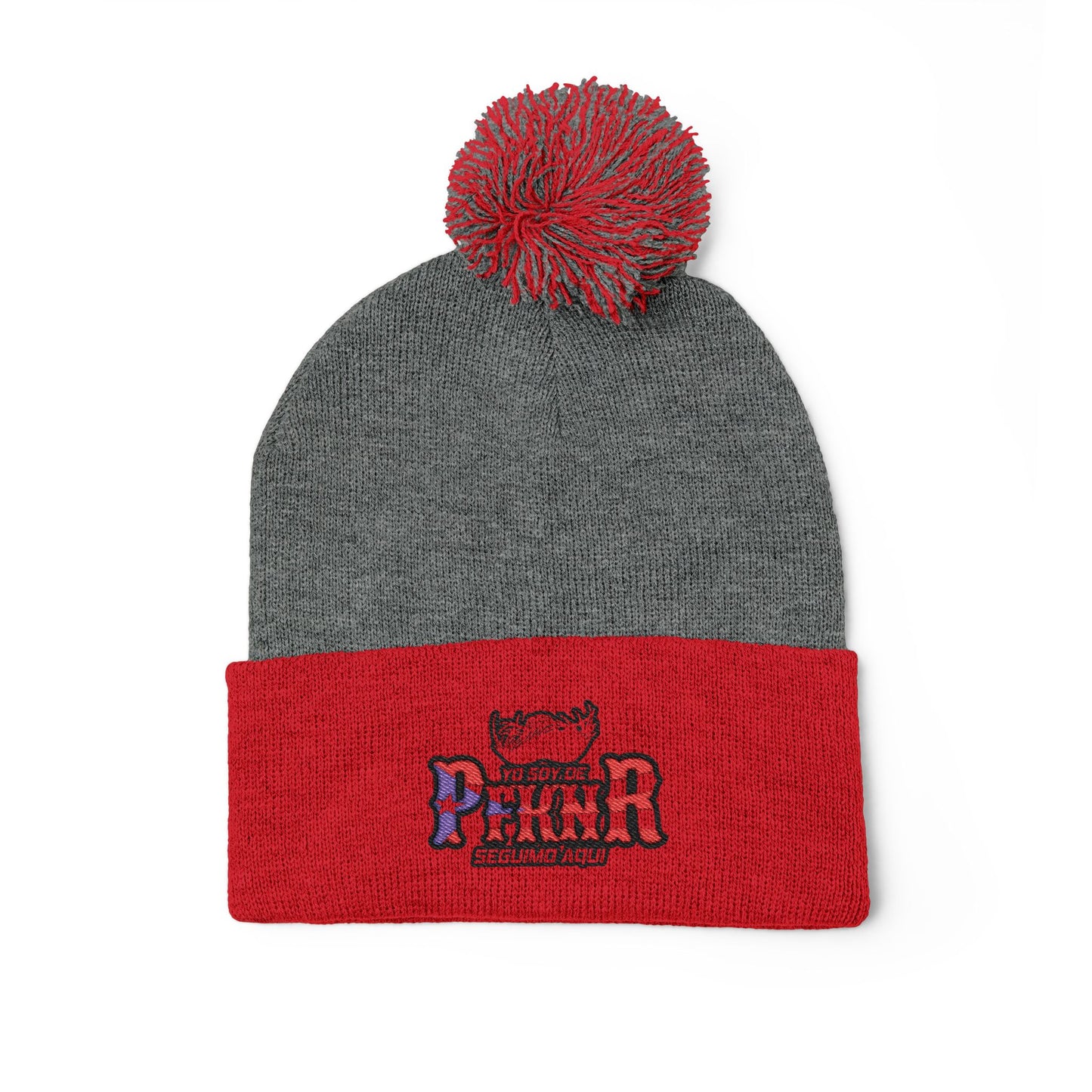 Puerto Rico–inspired hat  Embroidered Pom-Pom Knit Cap