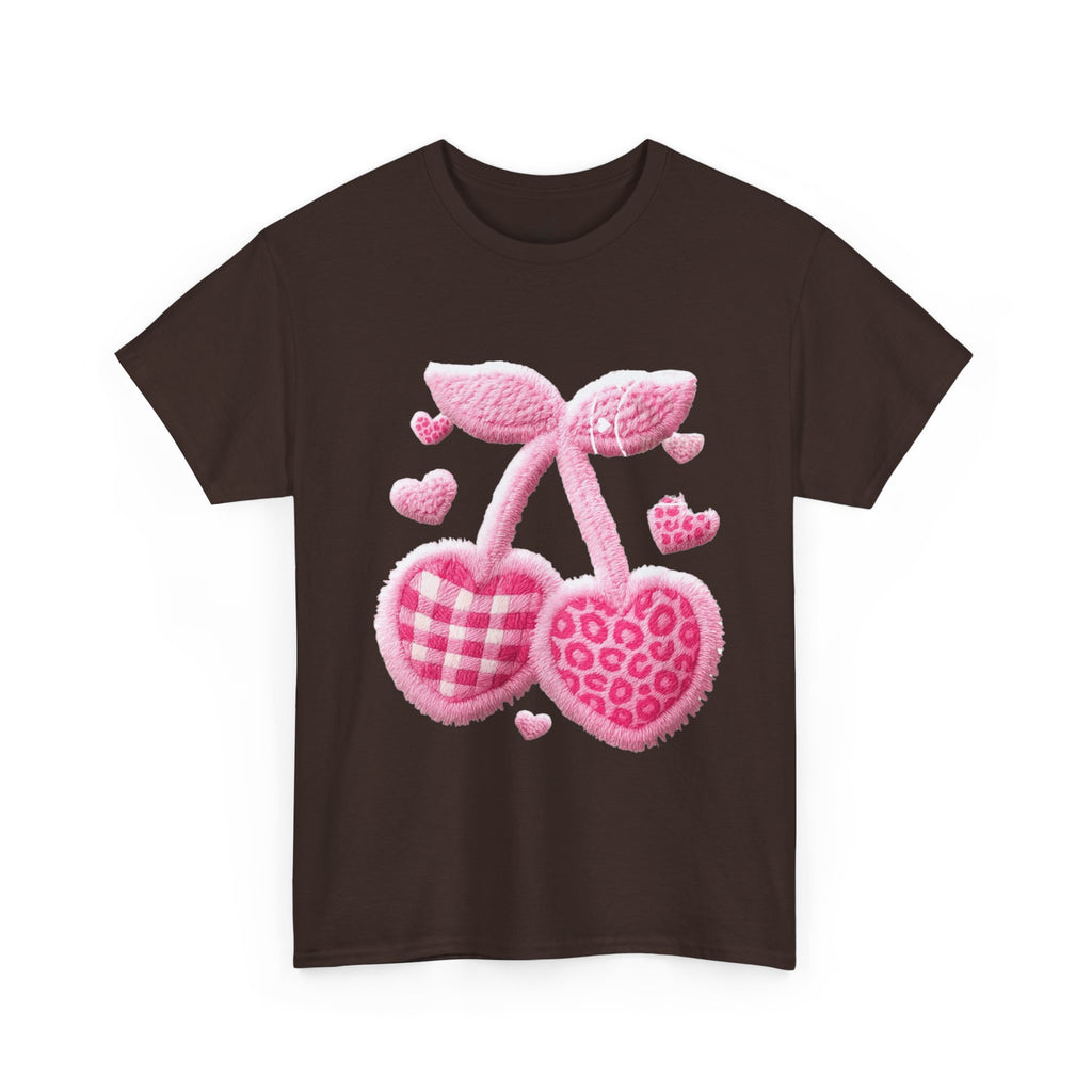 Pink Heart Cherries Tee  LOVE Graphic Valentine T-Shirt