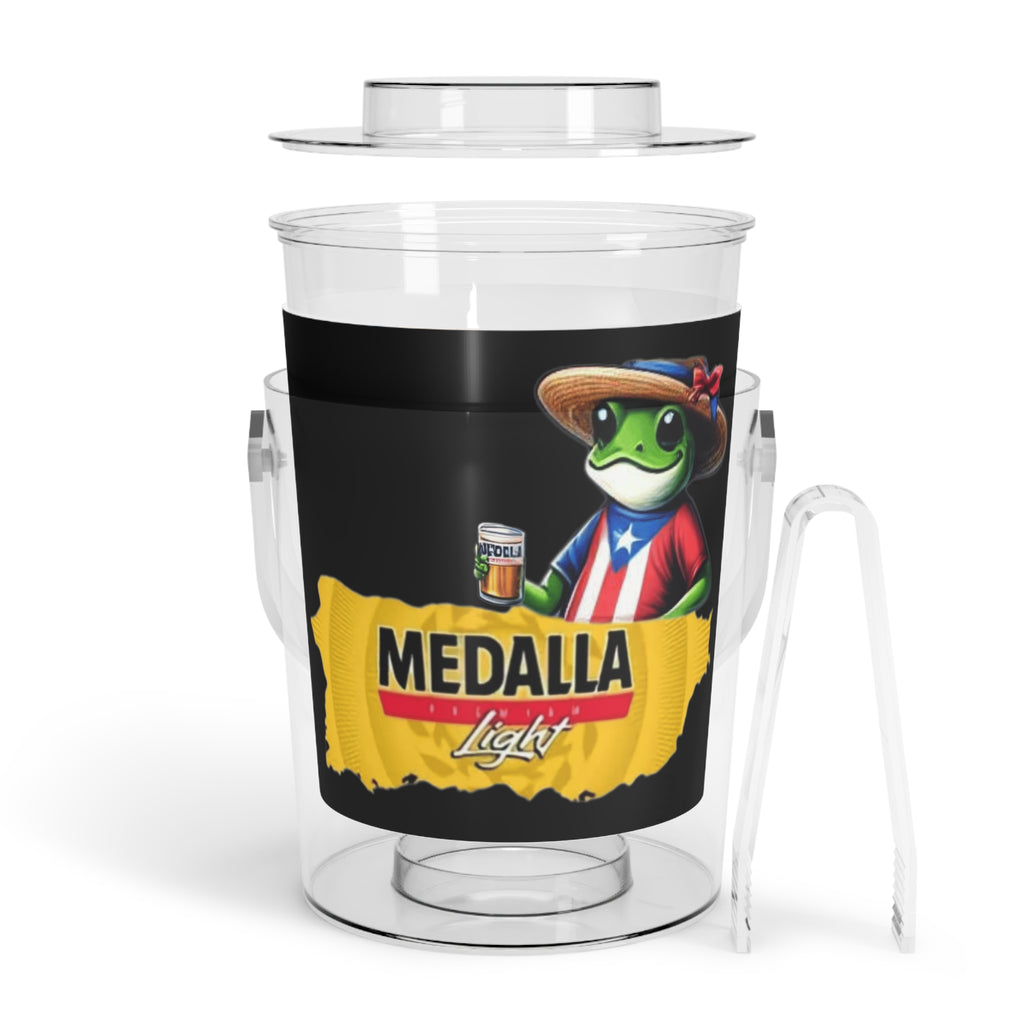 Medalla Light Ice Bucket with Tongs  Puerto Rican Frog Beer Cooler Boricua Entertaining Bar Accessory