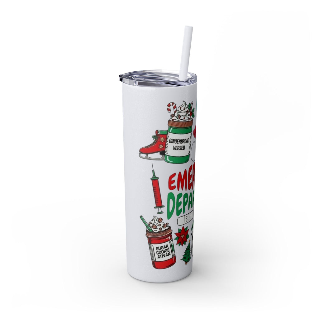 Emergency Department Nurse Christmas Skinny Tumbler - 20oz Holiday Medical Travel Cup with Straw Medical Christmas Mug