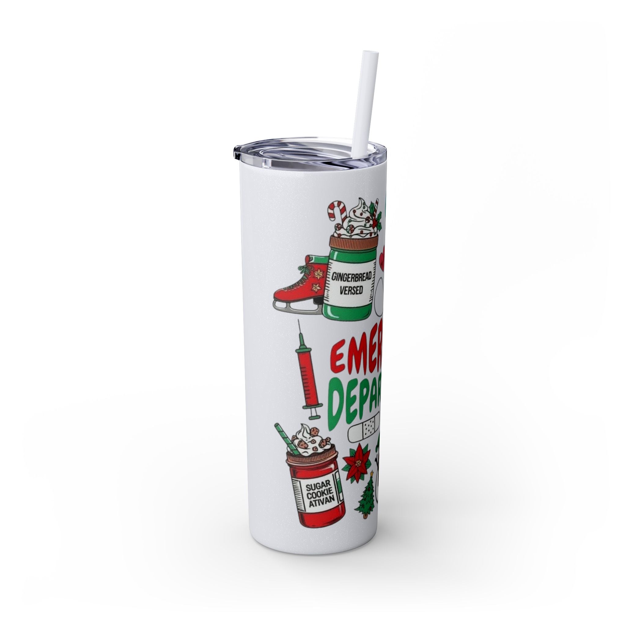 Emergency Department Nurse Christmas Skinny Tumbler - 20oz Holiday Medical Travel Cup with Straw Medical Christmas Mug