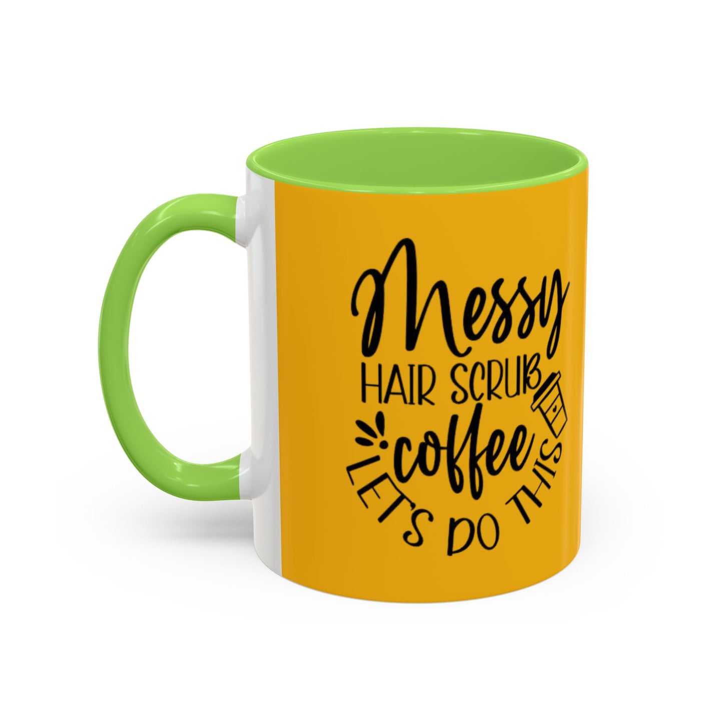 Holiday Coffee Cups with Festive Quotes & Designs Messy Hair Coffee Mug - Fun Yellow Ceramic Cup for Coffee Lovers