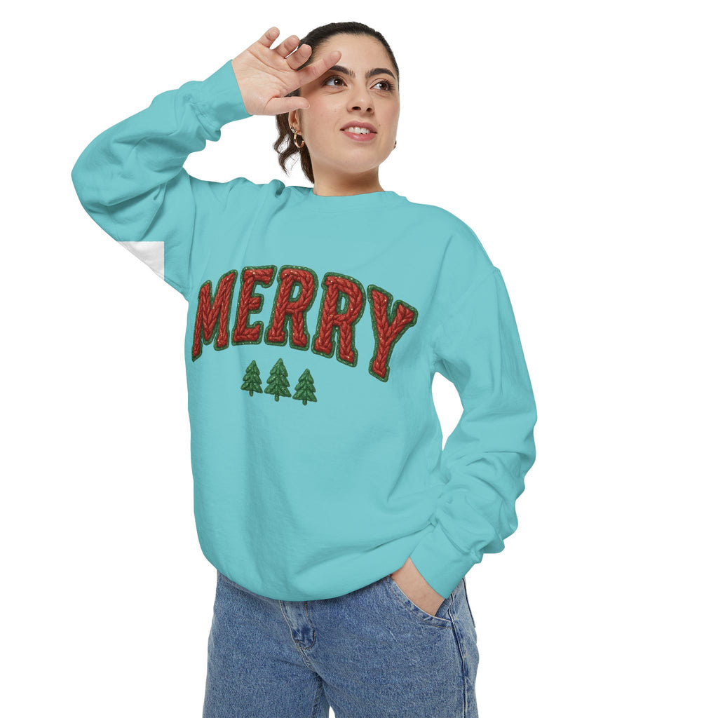 Merry Holiday Sweatshirt — Cozy Christmas Pullover with Tree Graphics Festive Holiday Designs