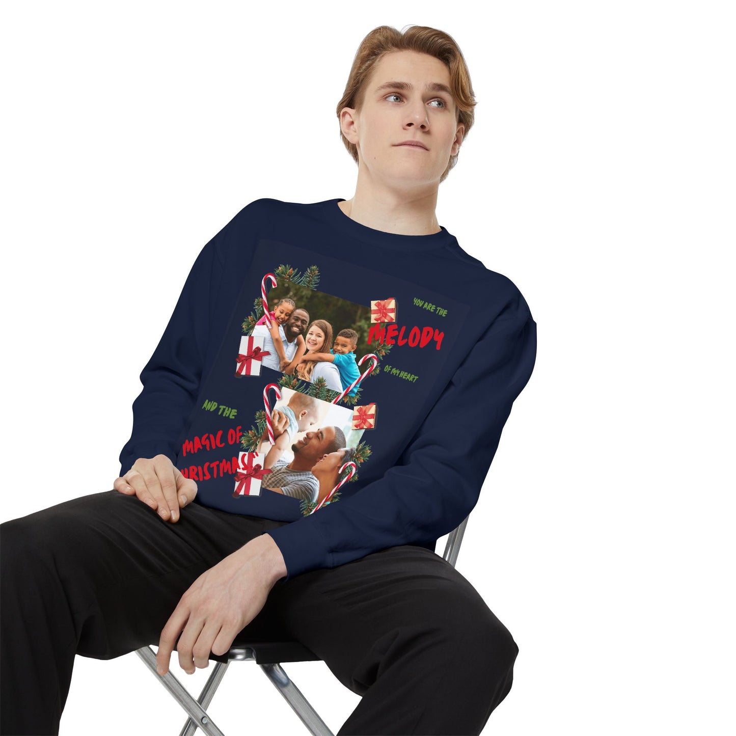 Personalized Christmas Photo Sweatshirt – “You Are the Melody” Holiday Crewneck