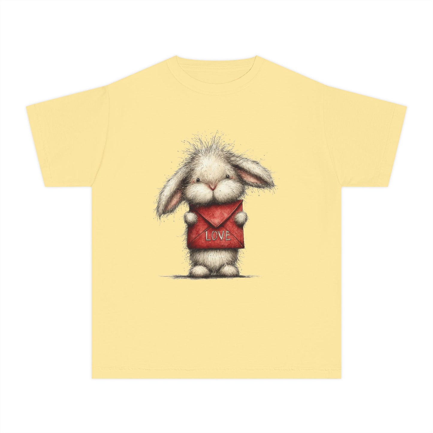 Kids Tee  Cute Bunny Holding "Love" Heart Graphic (Youth Midweight)