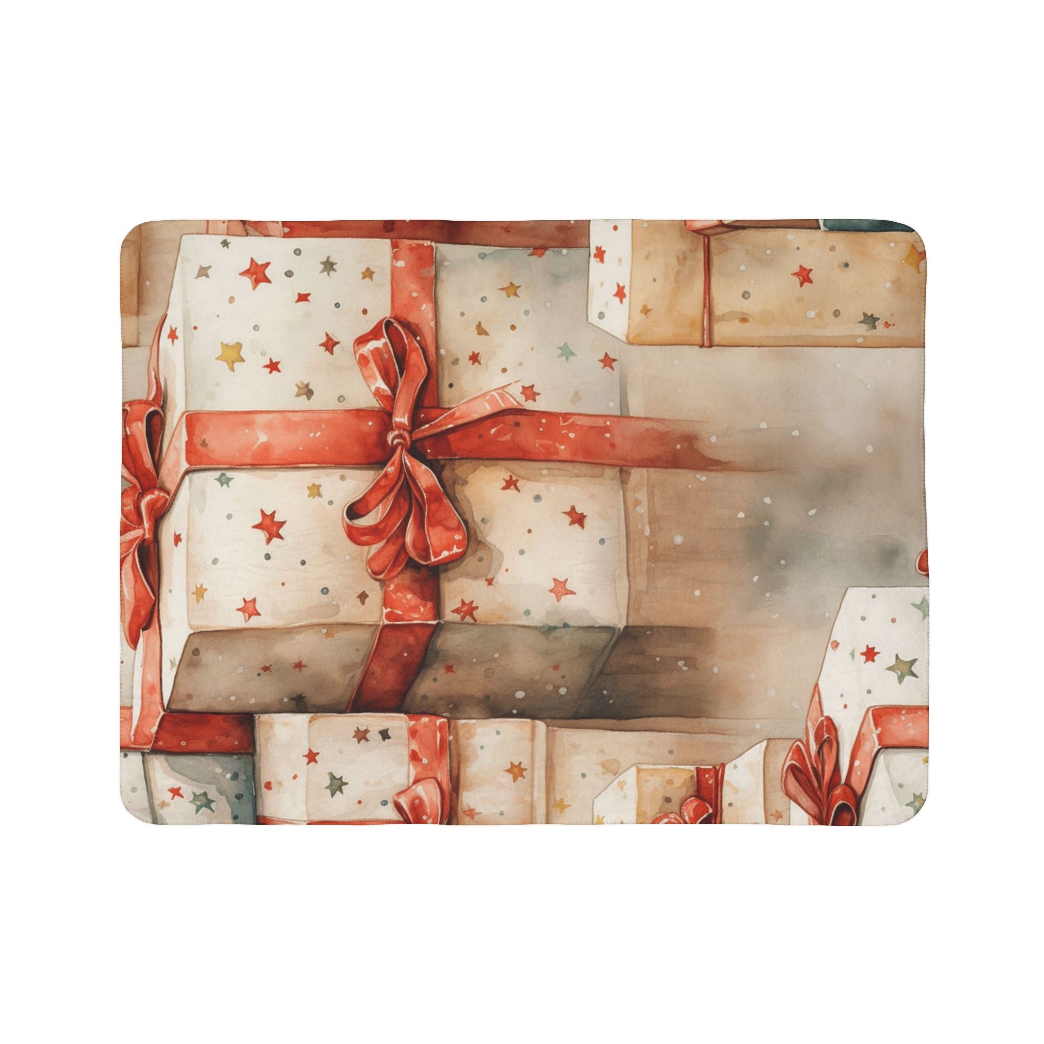 Holiday Gift Stack Fleece Sherpa Blanket — Cozy Christmas Presents Throw