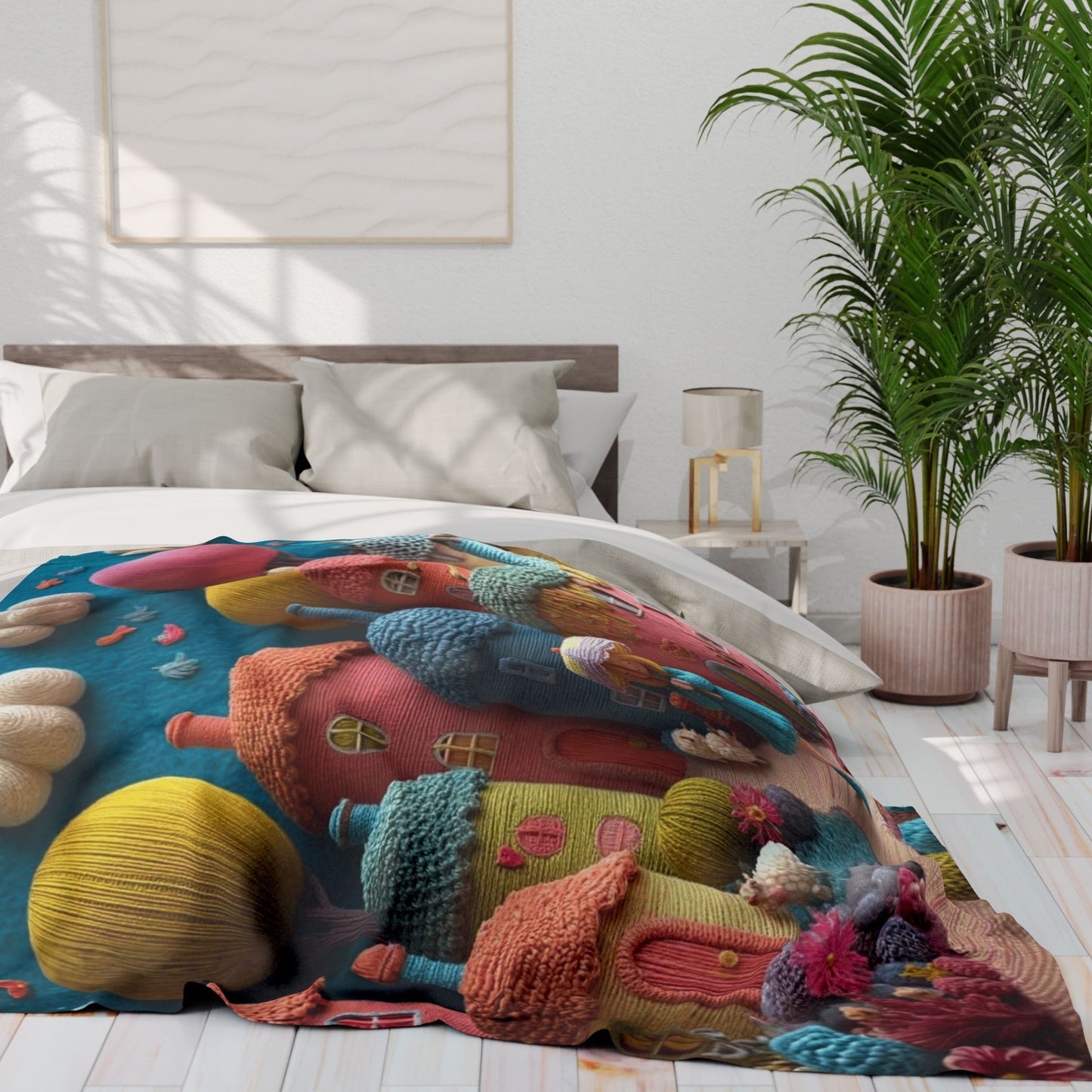 Whimsical Felt Village Fleece Blanket — Cute Cozy Throw for Kids & Nursery