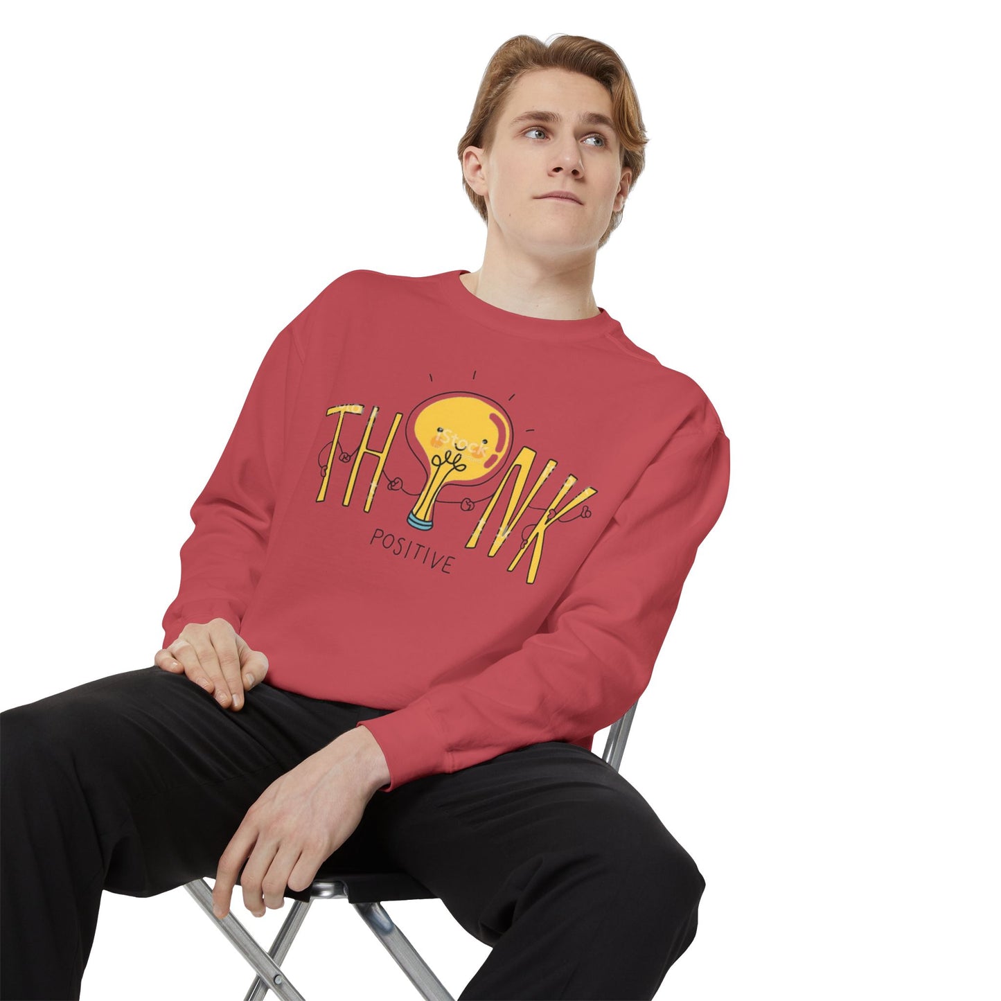 Think Positive Sweatshirt  Cute Lightbulb Graphic Positive Vibes Crewneck