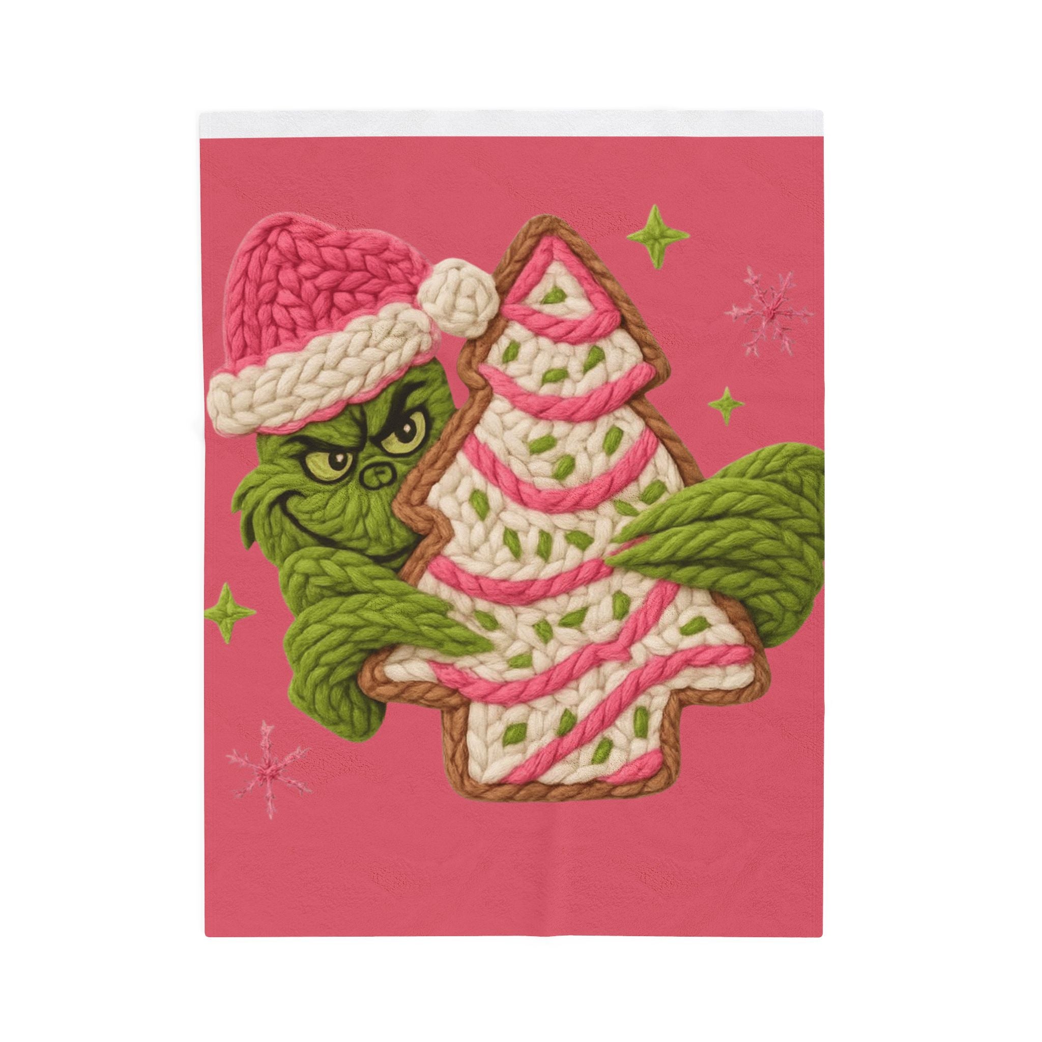 Grinch Holiday Plush Blanket – Cozy Velveteen Christmas Throw with Knitted Tree Design