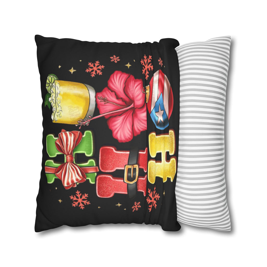 Holiday HOHO Pillow Cover  Puerto Rico Ornament, Hibiscus & Coquito Christmas Throw Pillowcase