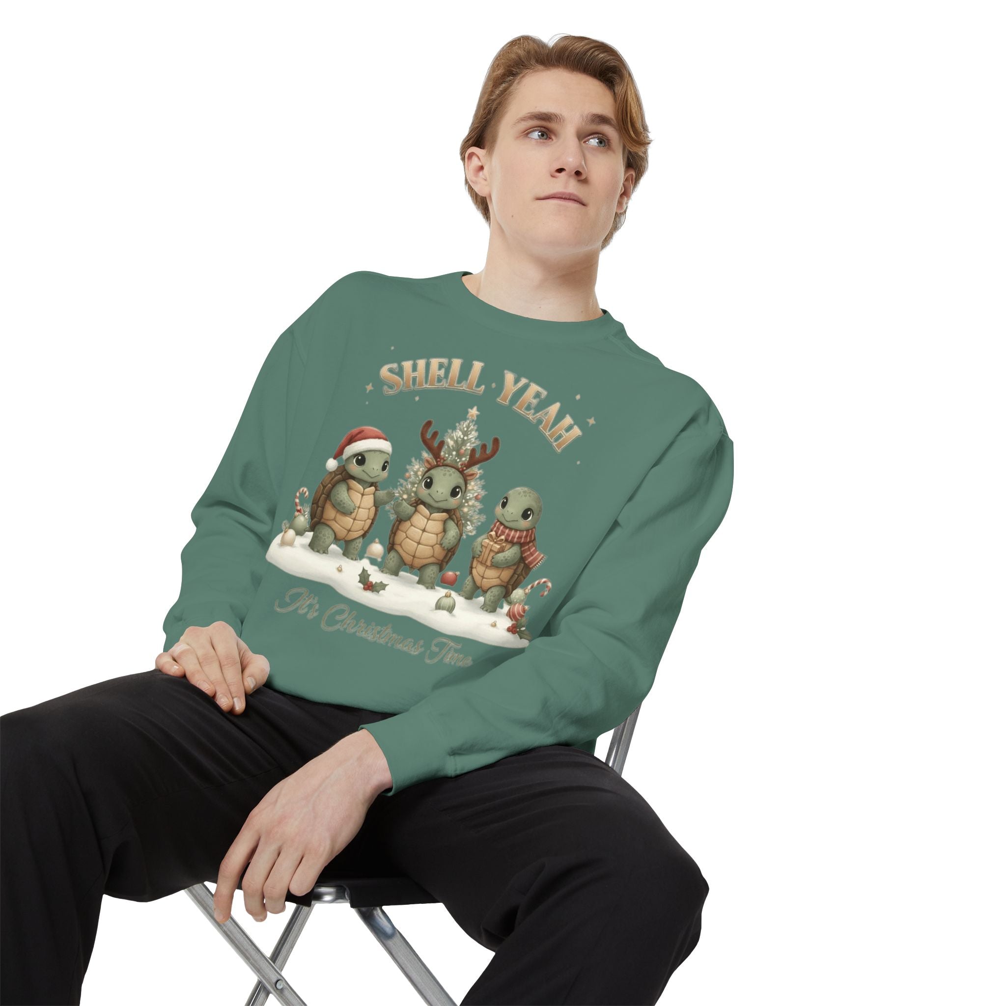 Christmas Turtle Sweatshirt  "Shell Yeah, It’s Christmas Time" Holiday Pullover