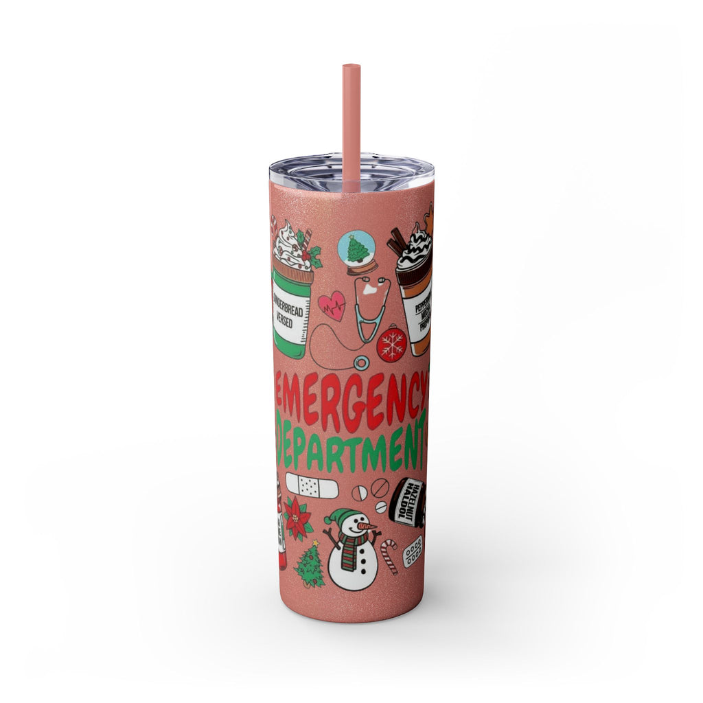 Emergency Department Nurse Christmas Skinny Tumbler - 20oz Holiday Medical Travel Cup with Straw Medical Christmas Mug