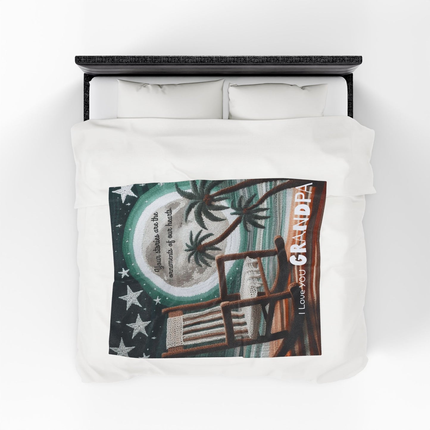 I Love You Grandpa Velveteen Plush Blanket — 'Your stories are the ornaments of our hearts' Rocking Chair Design