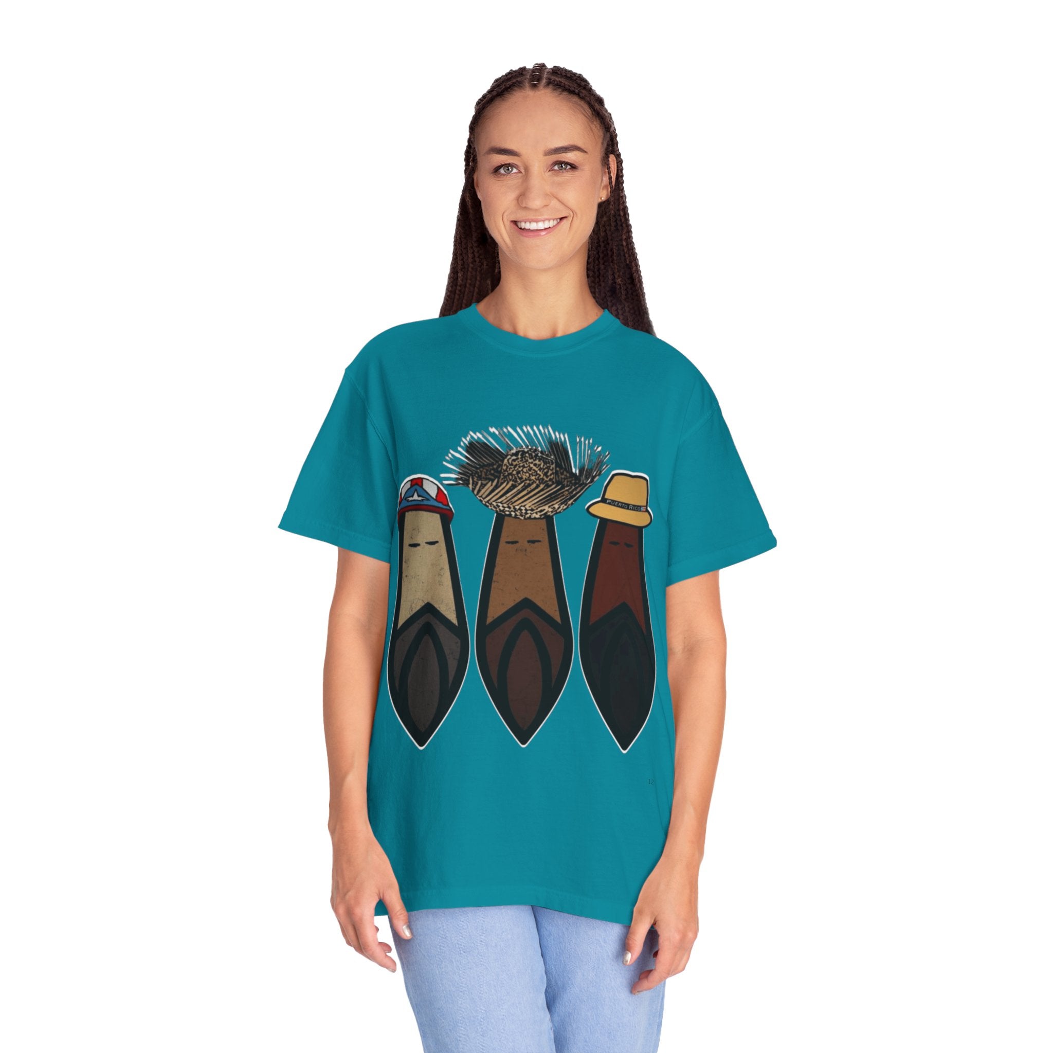Puerto Rican Batey Cabin T-Shirt  Three Masks & Rustic House Graphic Tee Puerto Rico Navidades