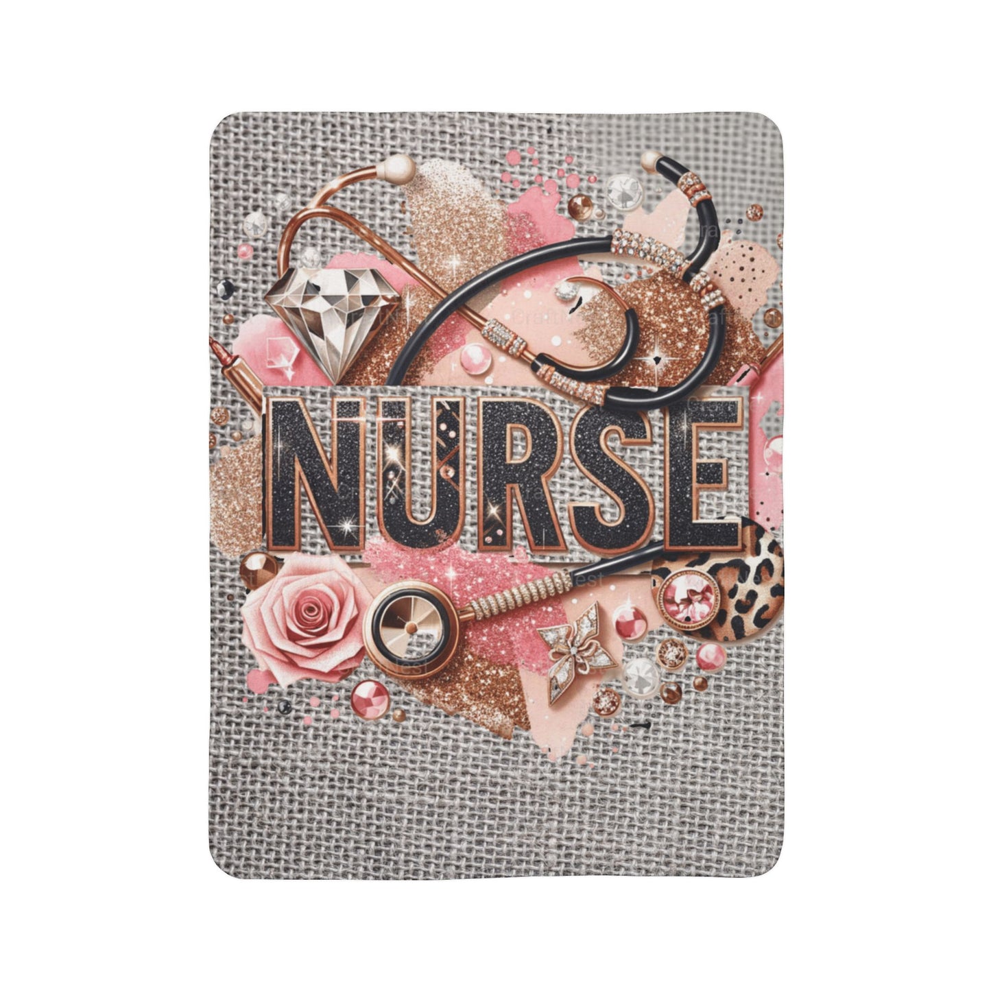 Nurse Fleece Sherpa Blanket — Pink Glam Stethoscope & Roses Cozy Throw