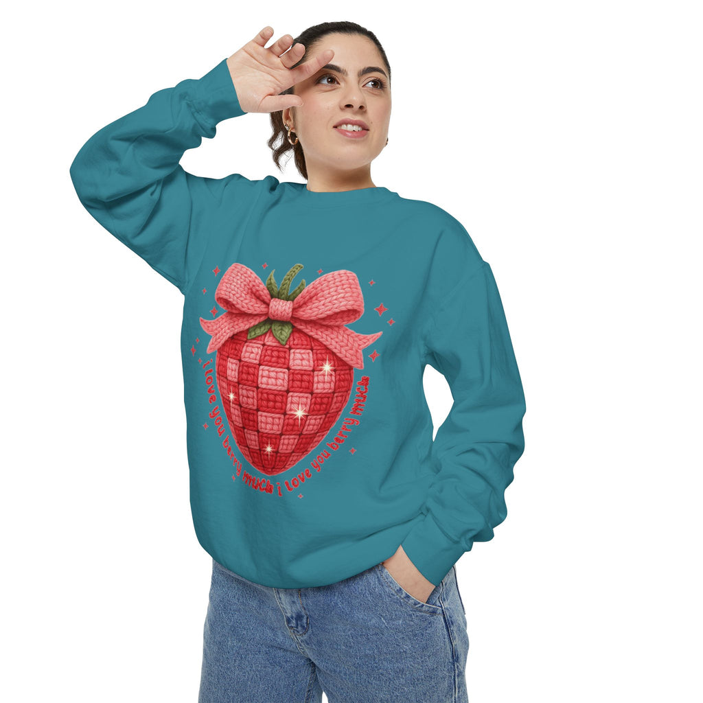 Strawberry Bow Sweatshirt  "I Love You Berry Much" Cute Valentine Pullover