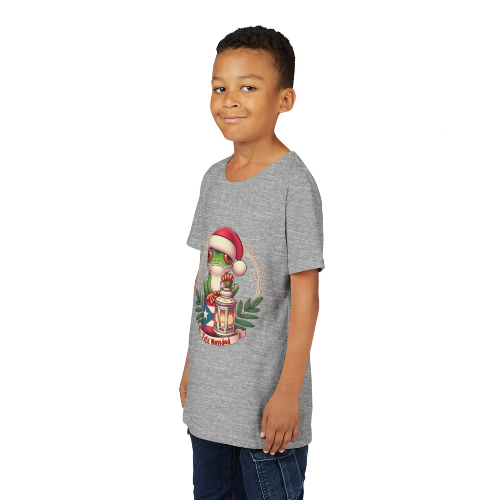 Kids Tee Cute Frog with Puerto Rican Flag & Lantern (Feliz Navidad)