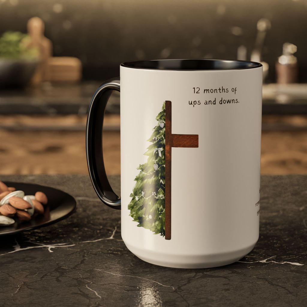 Christian Cross & Pine Tree Mug — Faith Reminder Coffee Cup (11oz/15oz)
