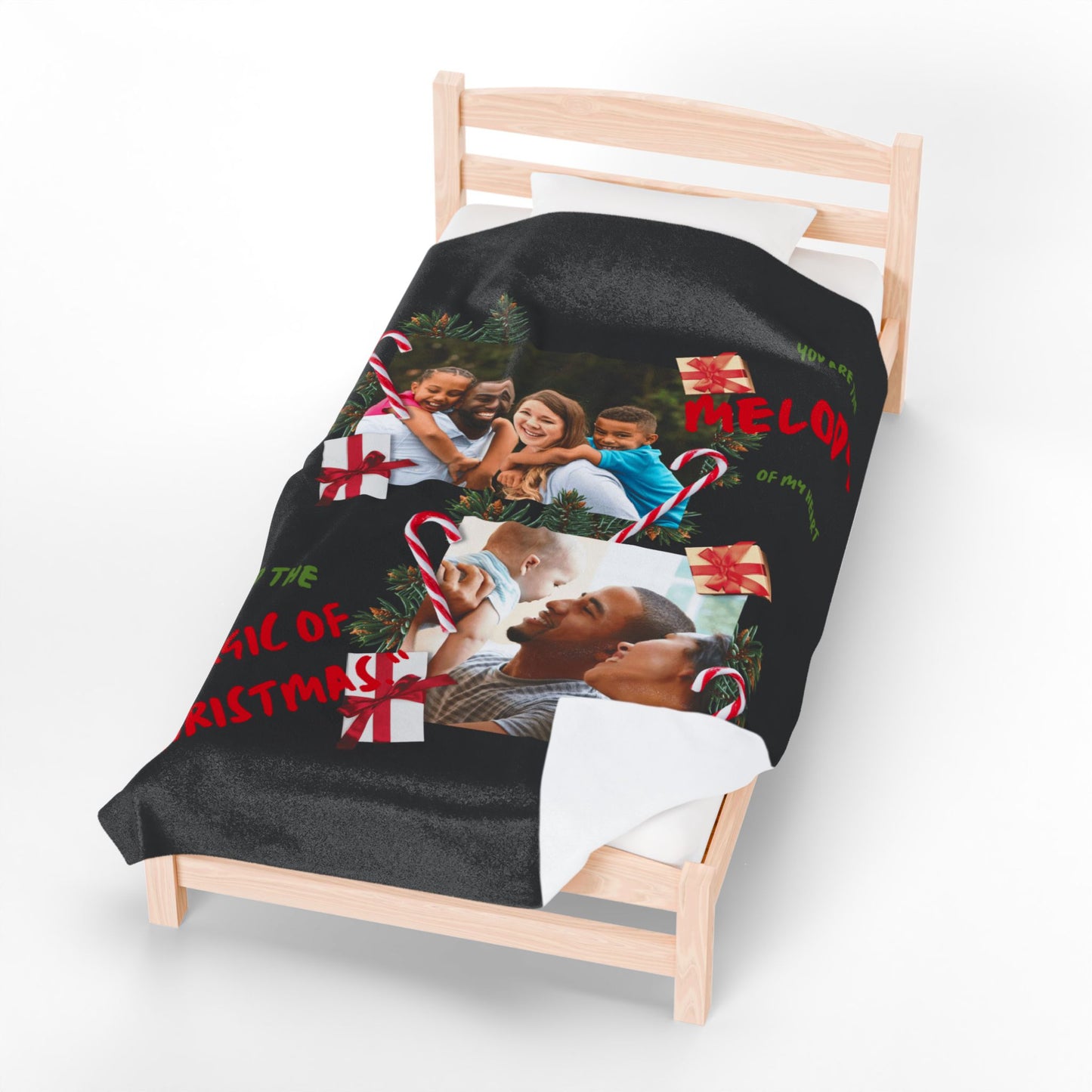 Personalized Christmas Photo Plush Blanket  “You Are the Melody of My Heart” Holiday Throw