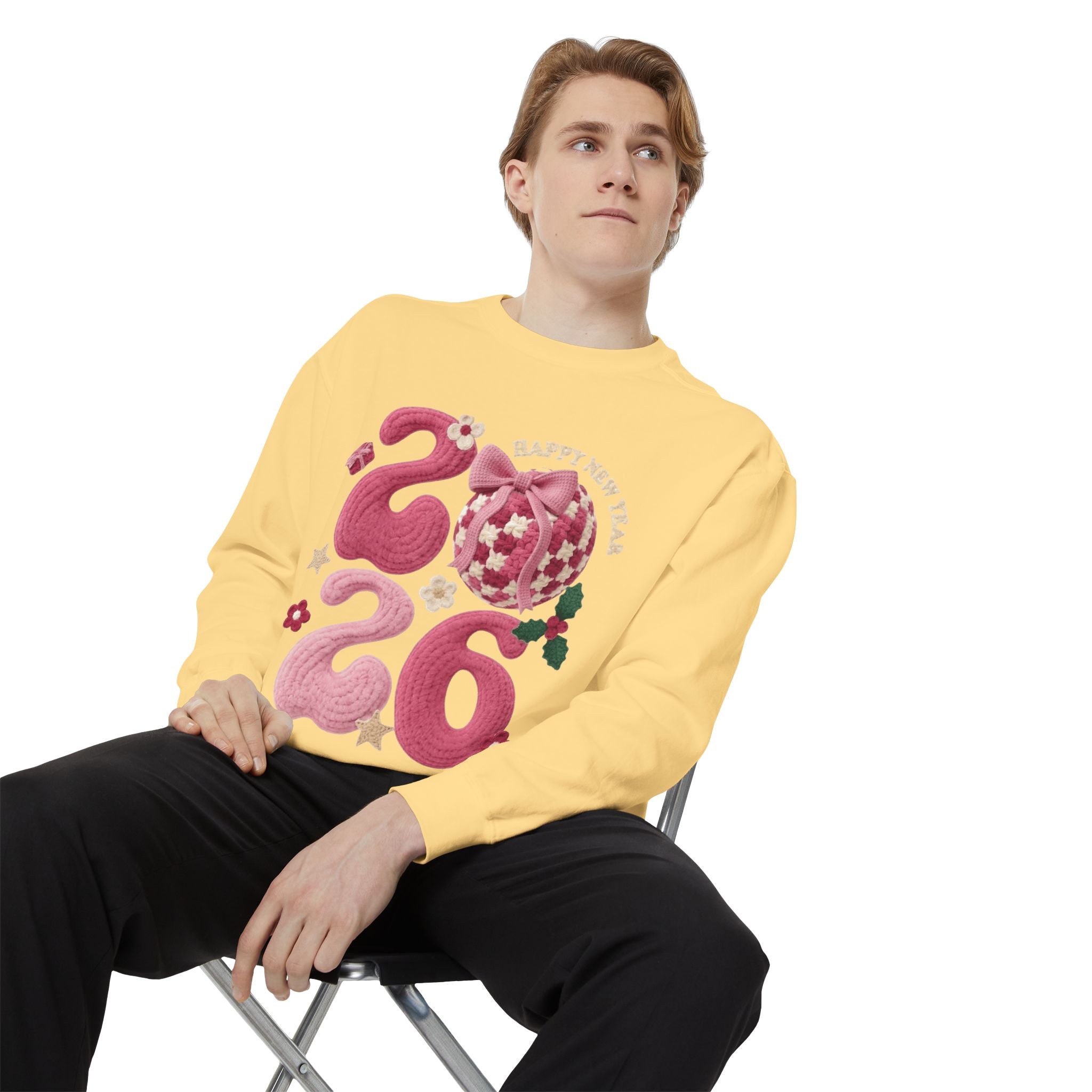 Happy New Year 2026 Sweater  Pink Festive Graphic Sweatshirt