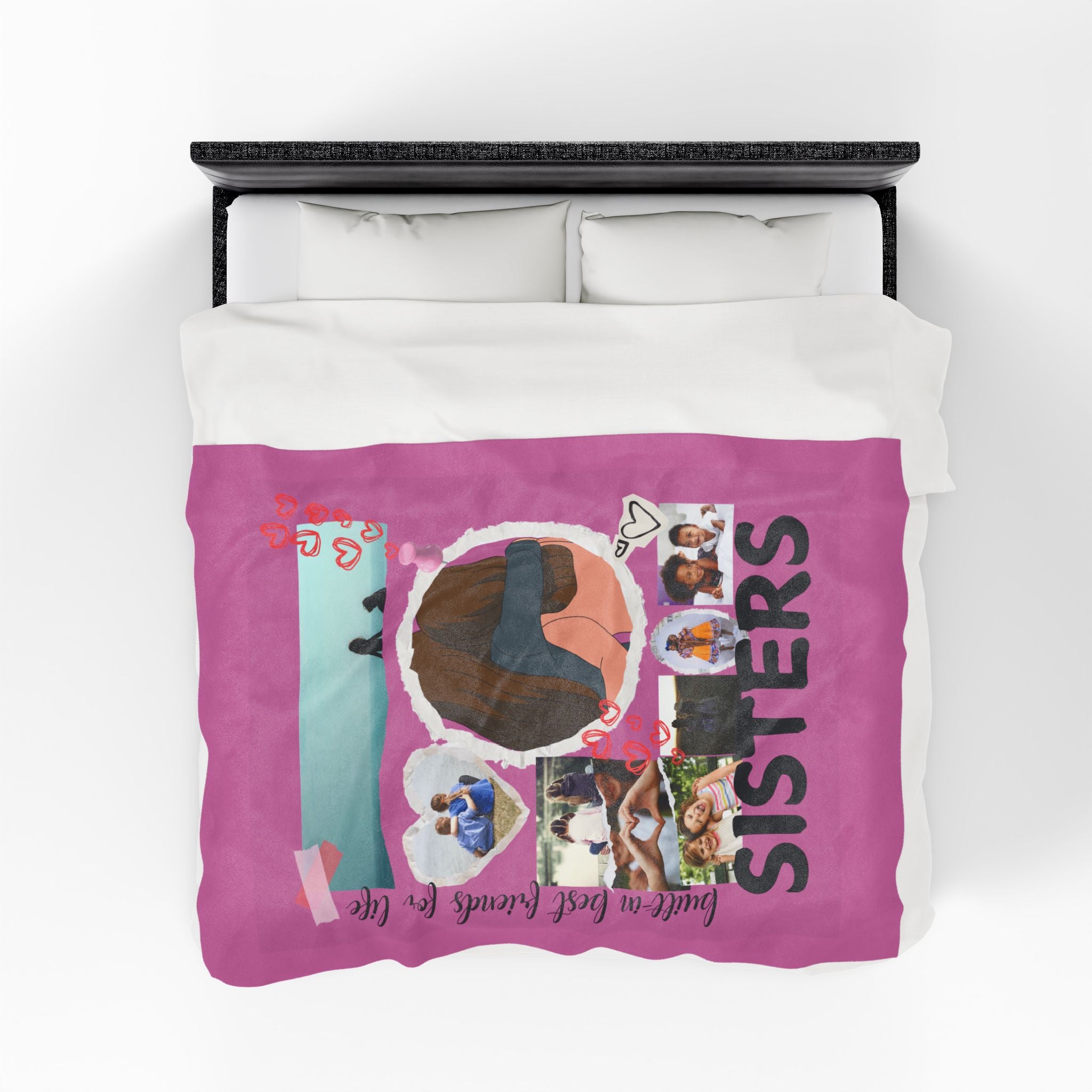 Sisters Velveteen Plush Blanket "Sisters" Photo Collage Keepsake Blanket Gift for Sister