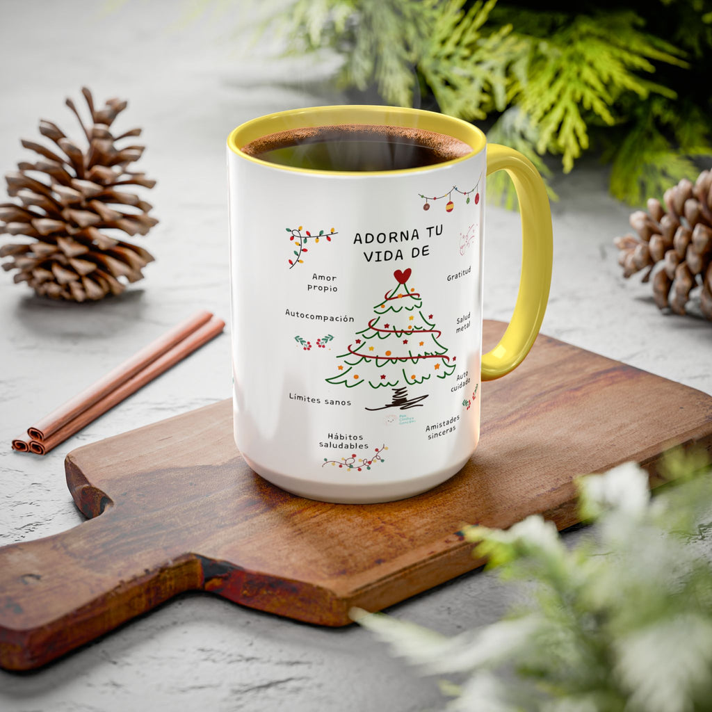 Mug — 'Adorna Tu Vida' Christmas Tree Spanish Holiday Coffee Mug (11oz/15oz)