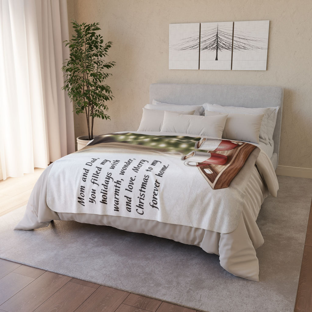 Christmas Sherpa Blanket Mom and Dad, You filled my holidays with warmth, wonder, and love" Cozy Family Holiday Throw Holiday Christmas Blanket,