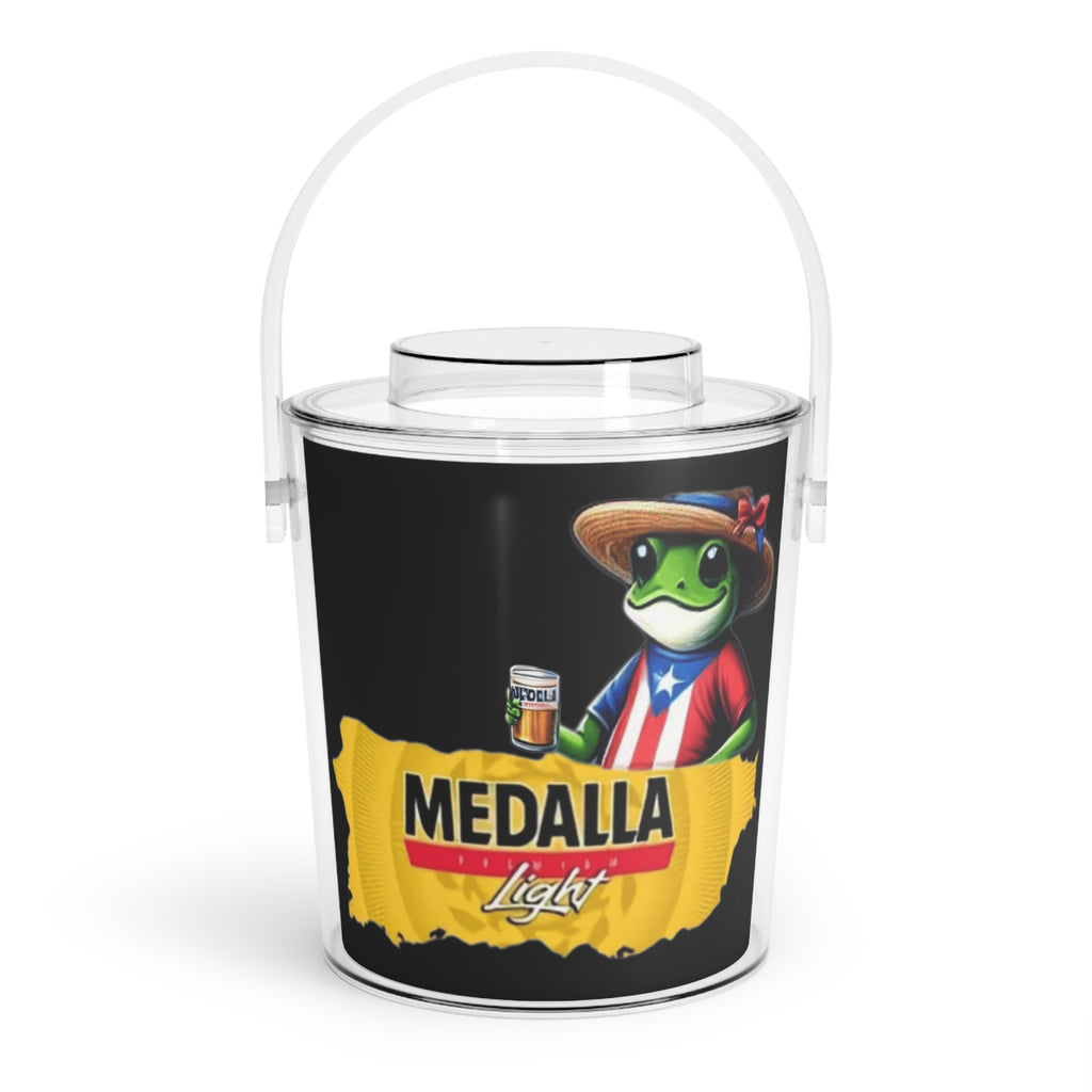 Medalla Light Ice Bucket with Tongs  Puerto Rican Frog Beer Cooler Boricua Entertaining Bar Accessory