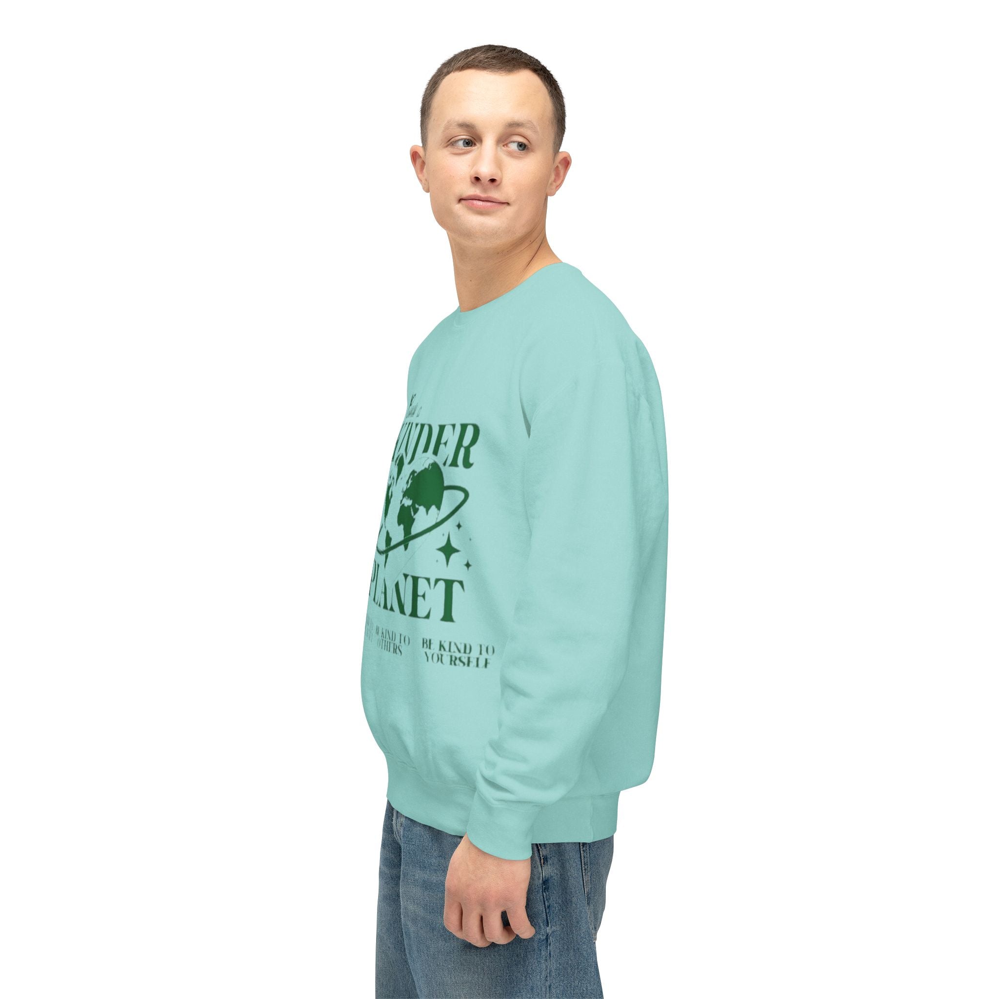 Kinder Planet Crewneck Sweatshirt Eco-Friendly Earth Day Graphic Pullover