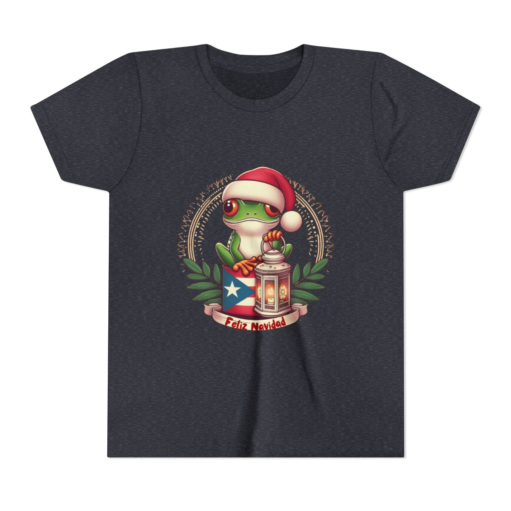 Kids Tee Cute Frog with Puerto Rican Flag & Lantern (Feliz Navidad)