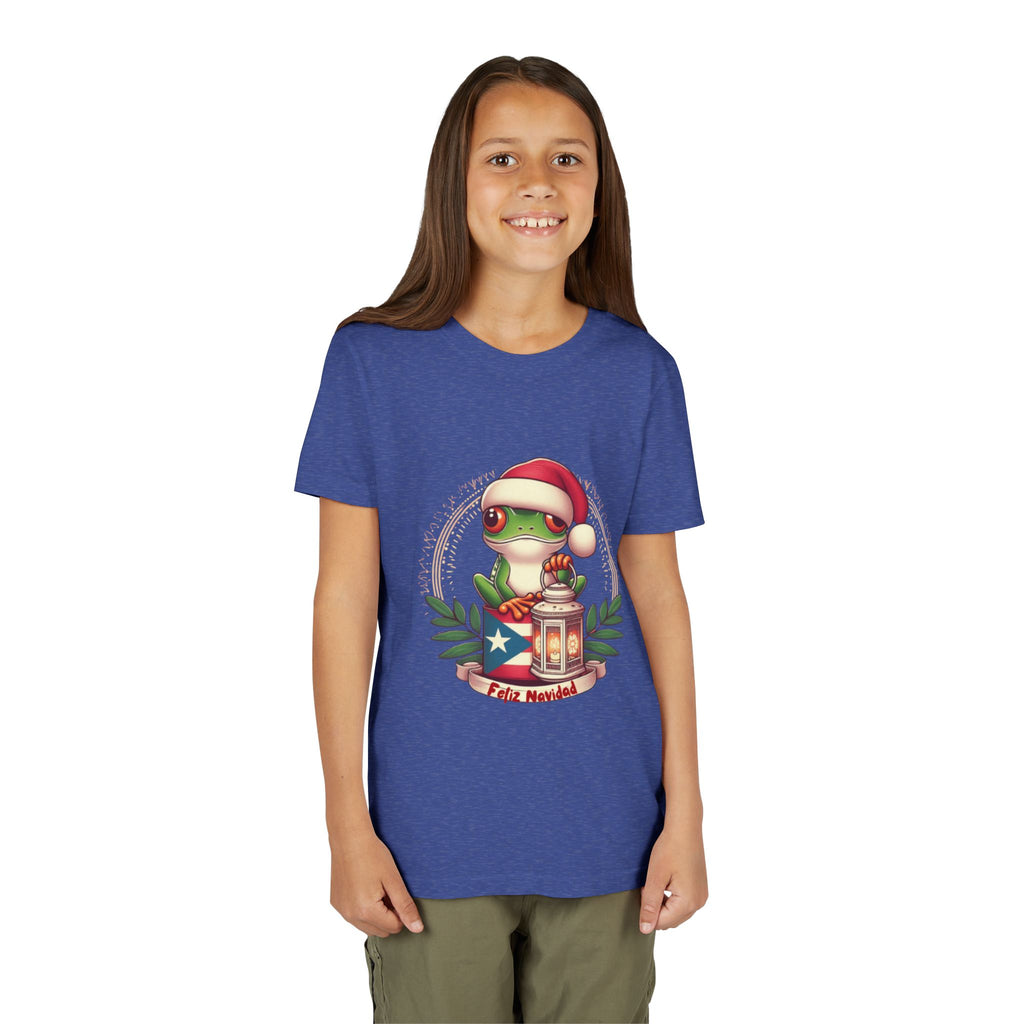 Kids Tee Cute Frog with Puerto Rican Flag & Lantern (Feliz Navidad)